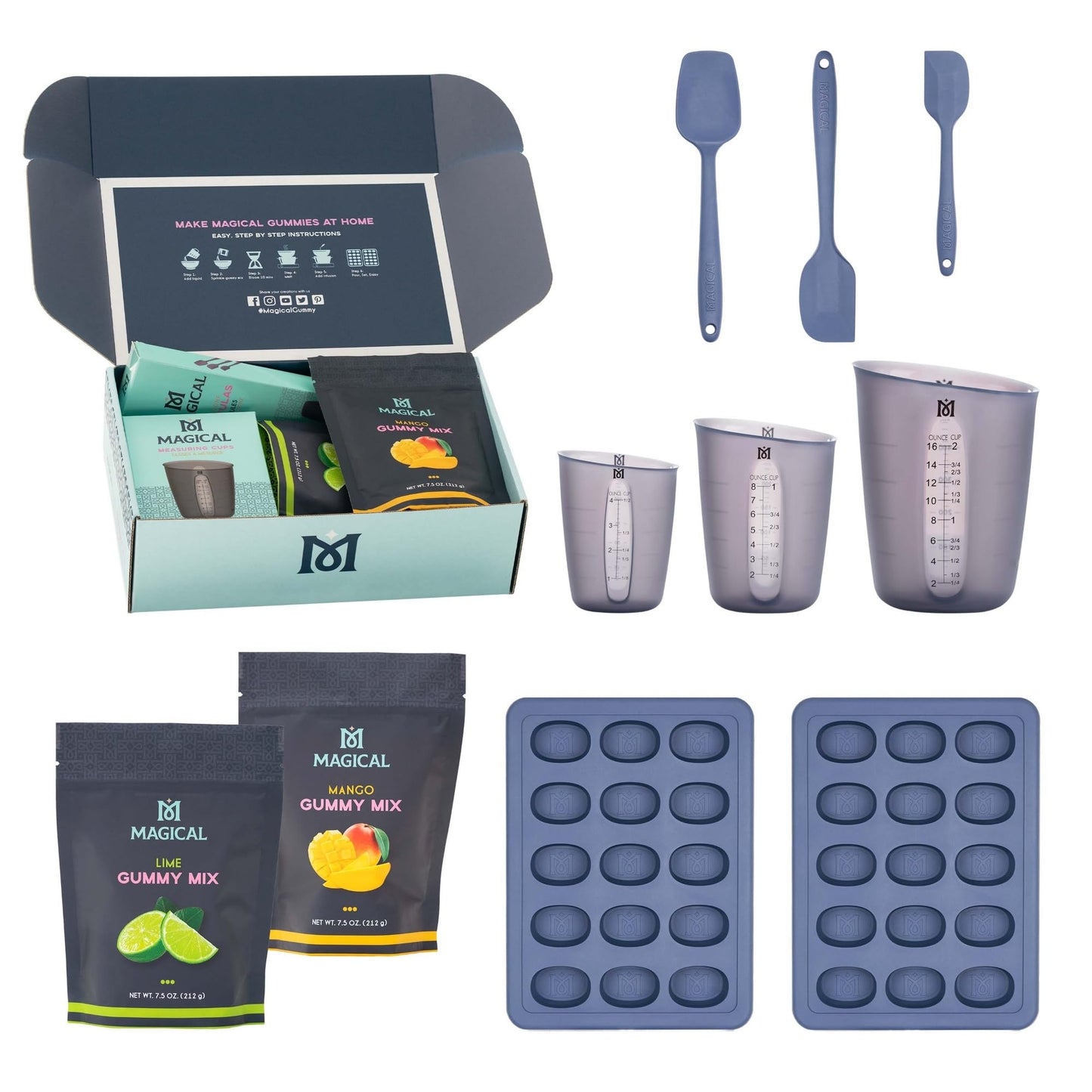 Magical Butter Gummy Mix & Silicone Mold Kit – Mango & Watermelon Normal Mix with 10 mL Gummy Mold – Fruity Gelatin Powder Candy Making Set