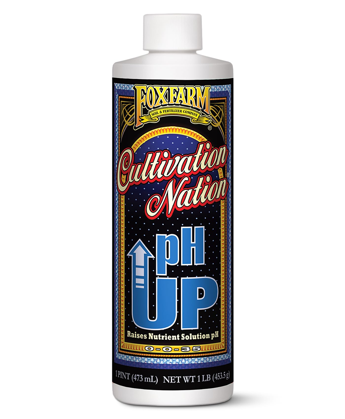 FoxFarm Cultivation Nation pH Up - Liquid Nutrient Solution Adjuster, Raises pH Levels for Hydroponic & Soil Gardens - Formulated with Potassium Hydroxide for Optimal Growth (Pint)