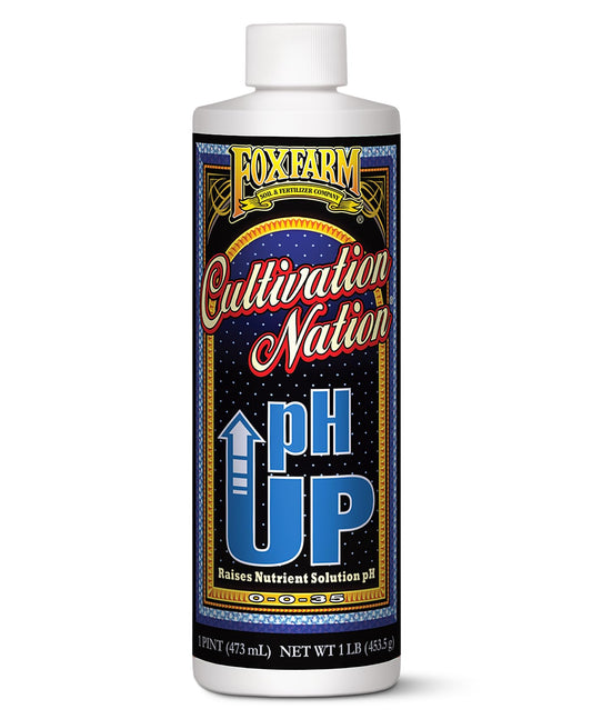 FoxFarm Cultivation Nation pH Up - Liquid Nutrient Solution Adjuster, Raises pH Levels for Hydroponic & Soil Gardens - Formulated with Potassium Hydroxide for Optimal Growth (Pint)