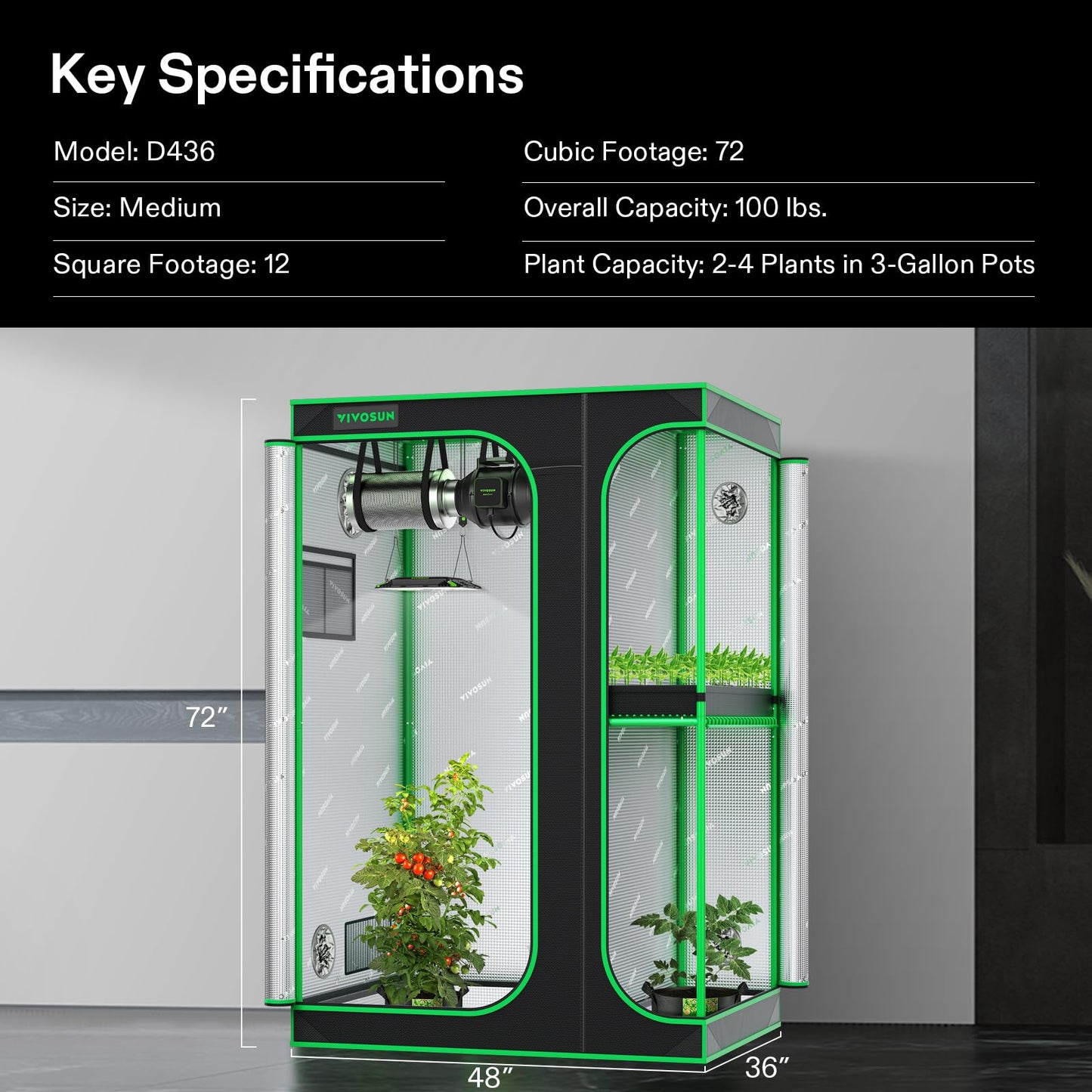 VIVOSUN D948 2-in-1 9x4 Grow Tent, 108"x48"x80" High Reflective Mylar with Multi-Chamber and Floor Tray for Hydroponic Indoor Plant