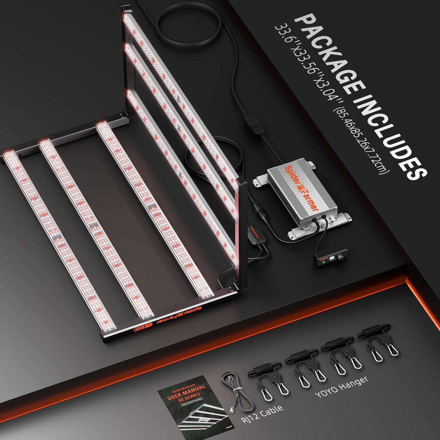 Spider Farmer SE3000 LED Grow Lights 300W, Samsung LM301H EVO Diodes, 2025 Upgraded Remote App Control, 3x3ft Coverage Bar Style Grow Light, Full Spectrum Dimmable Grow Lamp for Indoor Plants