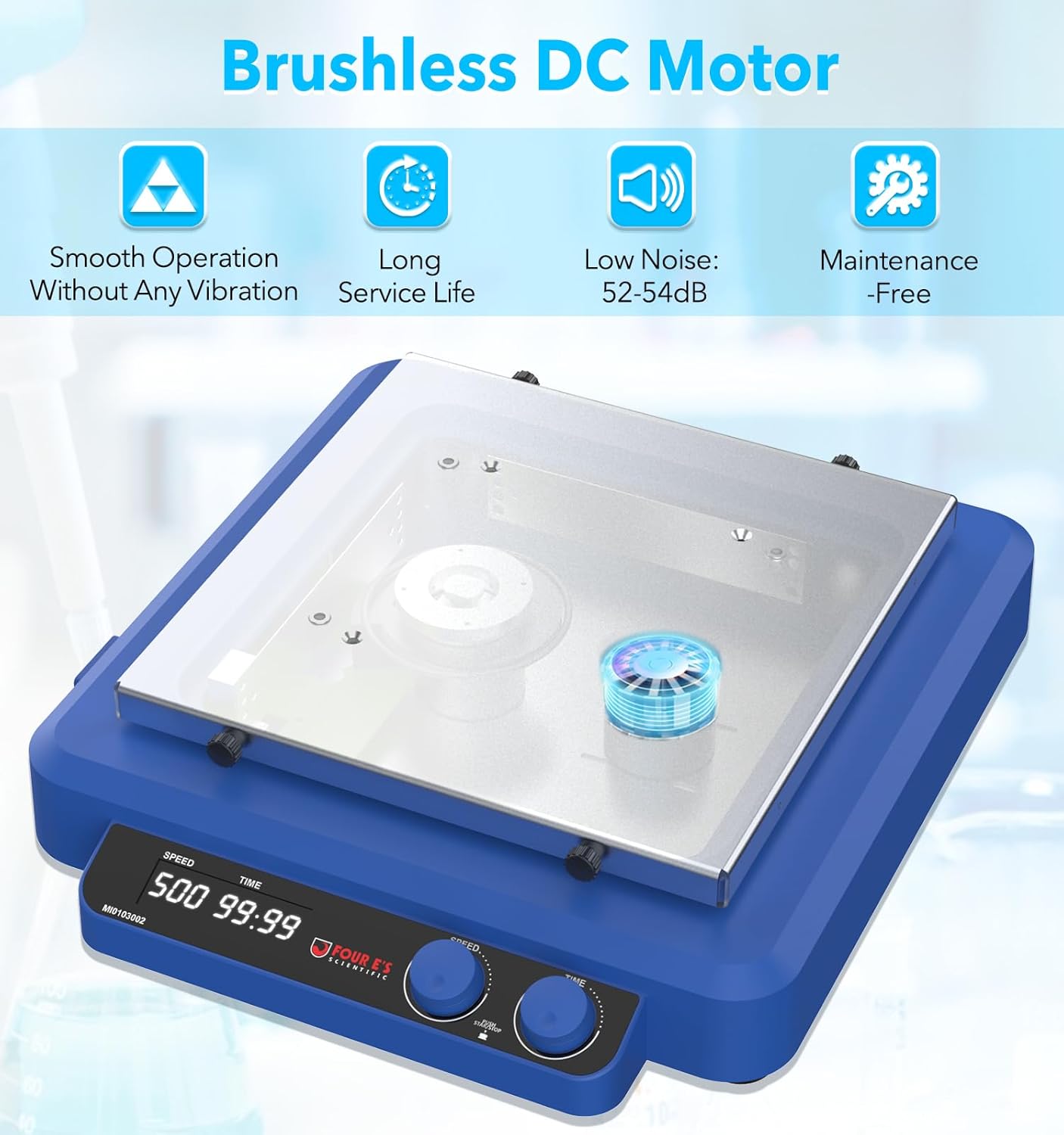 FOUR E'S SCIENTIFIC Orbital and Linear Shaker, Digital Orbital Rotator Shaker with Brushless DC Motor, 20-500 RPM Speed, Max. Load Capacity 7.5 KG