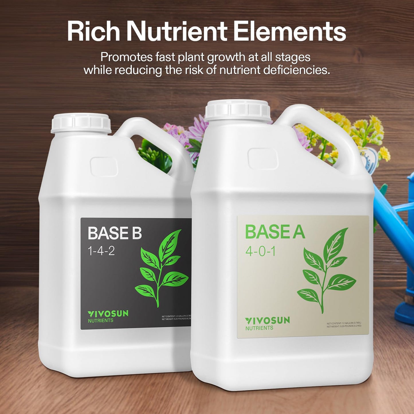 VIVOSUN Plant Food Nutrients Base A(4-0-1) & B(1-4-2), All Purpose Liquid Fertilizer, Hydroponic Plant Food Supports Vegetative and Flowering Stages, 1 Gallon/128 Ounces Each