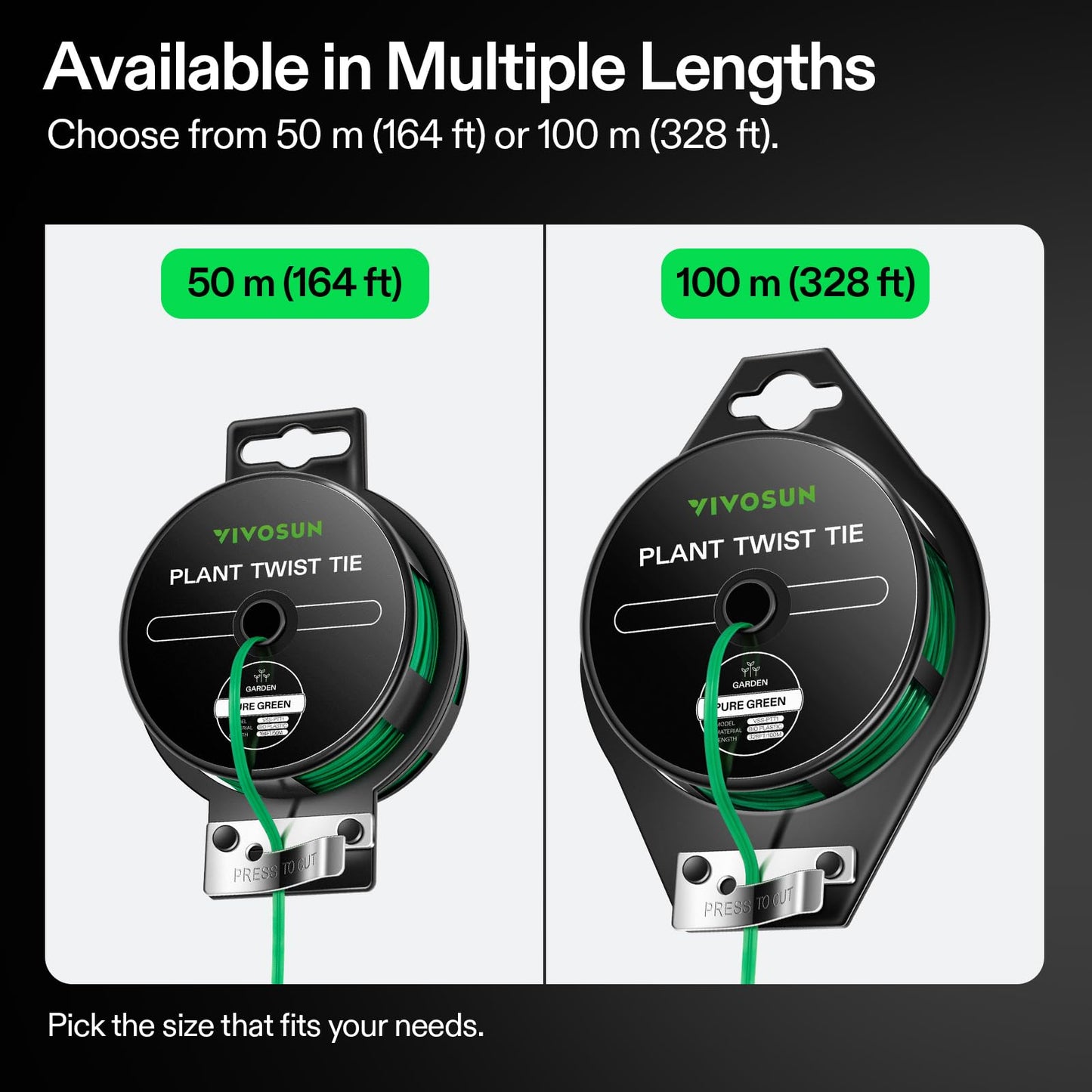 VIVOSUN Twist Ties, 164 ft (50m) PE-Coated Green Plant Ties with Cutter, Reusable & Flexible Tomate Ties for Plant Support, Indoor Outdoor Gardening, Cable Management, Home Office Organization