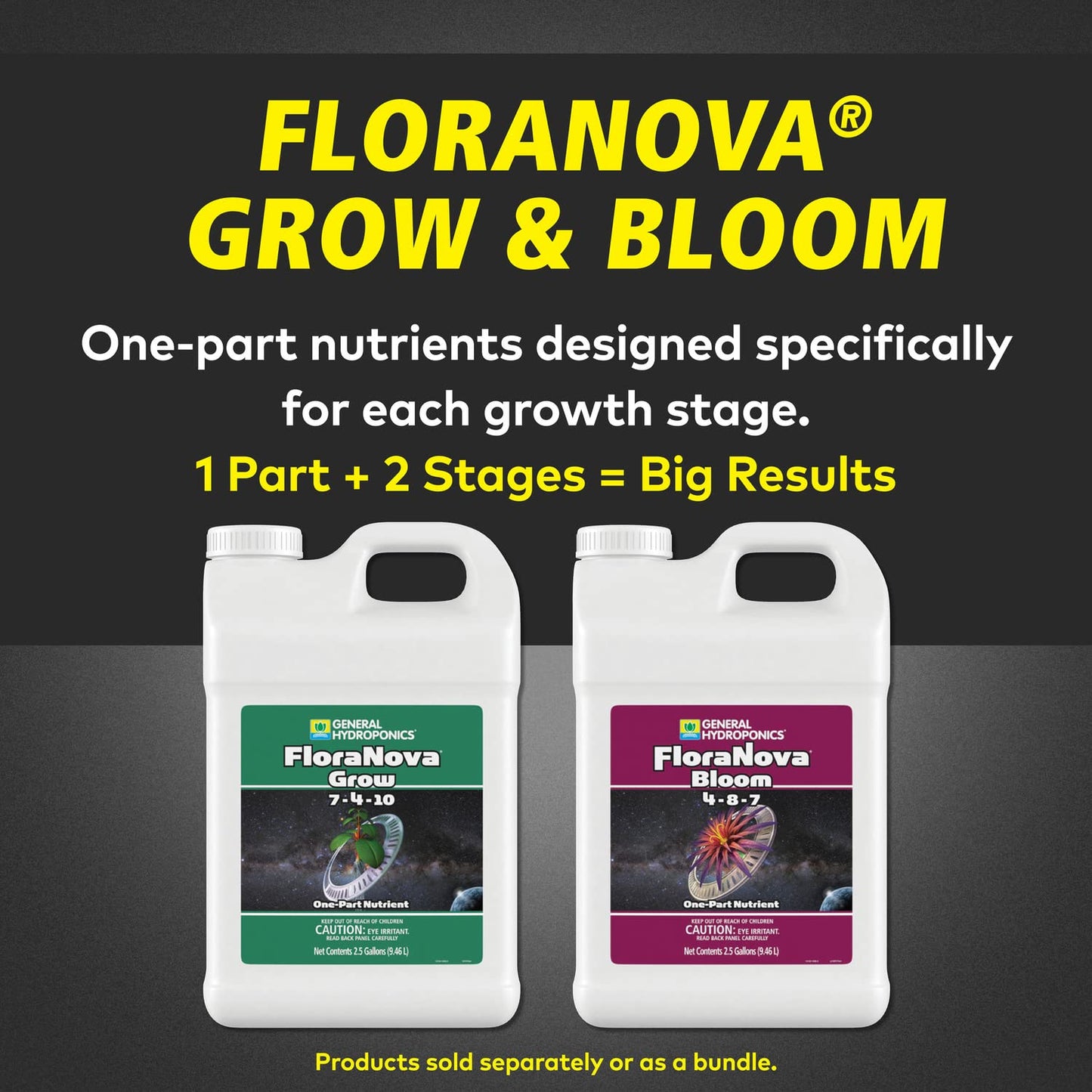 General Hydroponics HGC718807 FloraNova Grow 7-4-10, Robust Strength Of Dry Fertilizer But In Rapid Liquid Form Use For Hydroponics, Soilless Mixtures, Containers & Garden Grown Plants, 2.5-Gallon