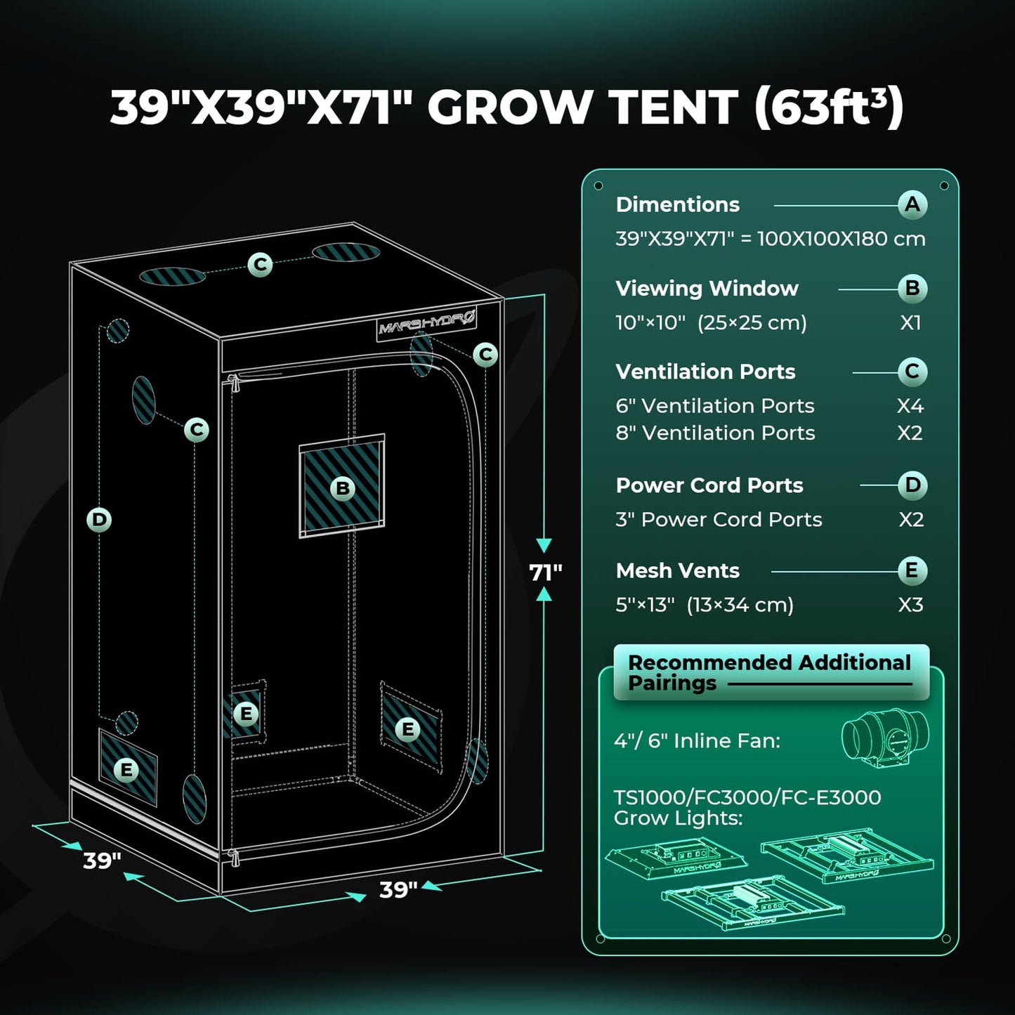 MARS HYDRO 2x2 Advanced Grow Tent, 24"x24"x55" High Reflective Mylar 1680D for Hydroponics Indoor Plant Growing, with Observation Window,Floor Tray and Smooth Zipper for TS600/TS1000
