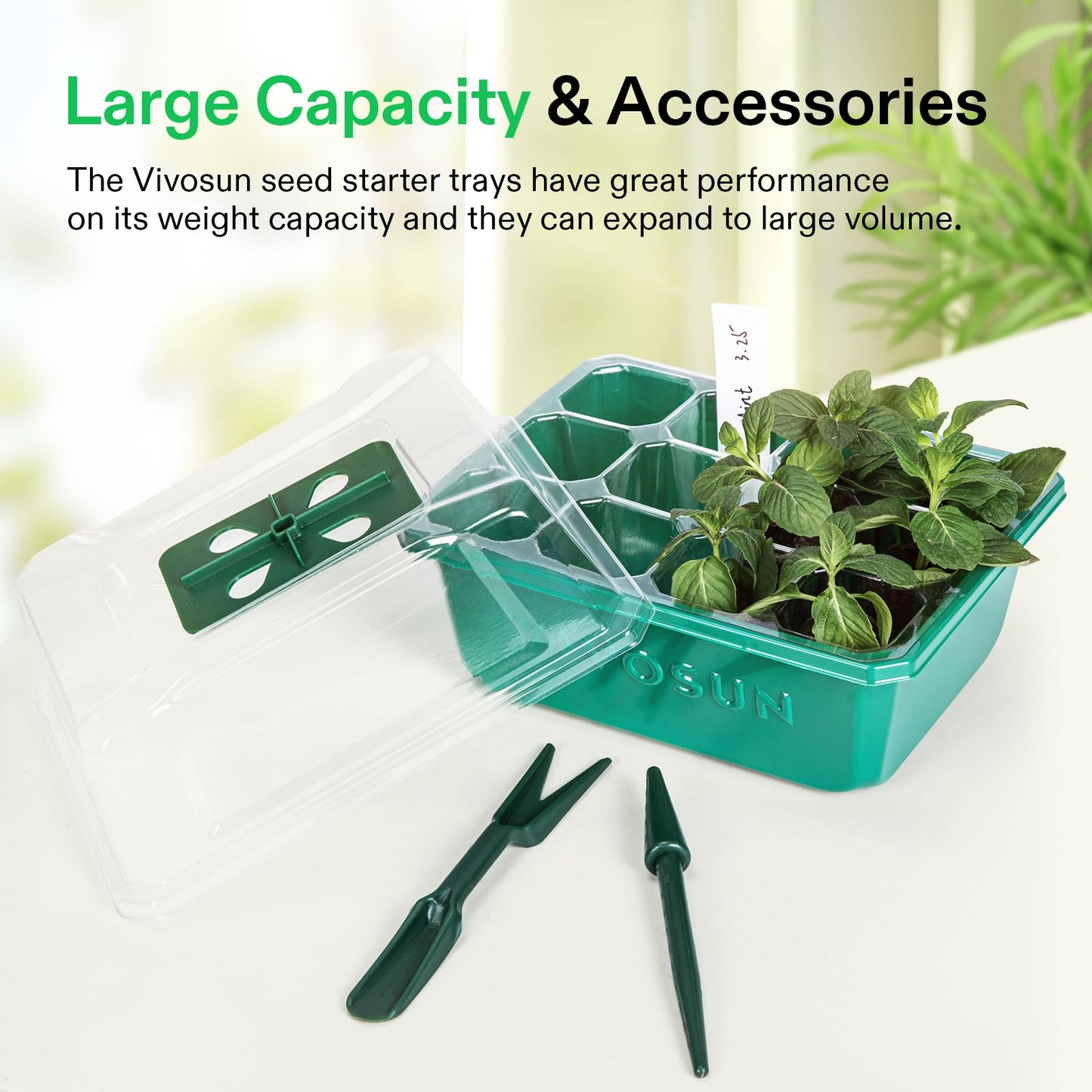 VIVOSUN 6-Pack Seed Starter Trays, 72-Cell Seed Starter Kit with Humidity Dome, Flat Reusable Plant Germination Trays with Drain Hole, Green Propagation Tray for Planting Seeds