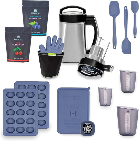 Magical Butter Complete Infusion & Gummy Kit – MB2E Machine, Blue Raspberry & Cherry Mix, DecarBox, 10 mL Molds, Spatulas & Measuring Cups