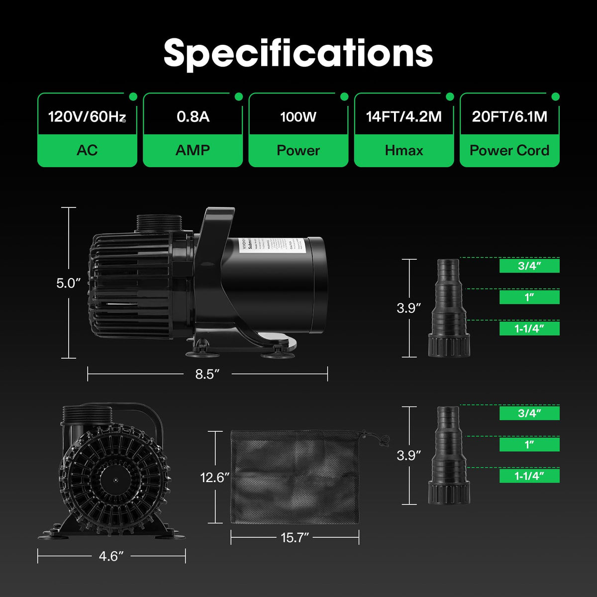 VIVOSUN Submersible Water Pumps, Multiple Flow Options