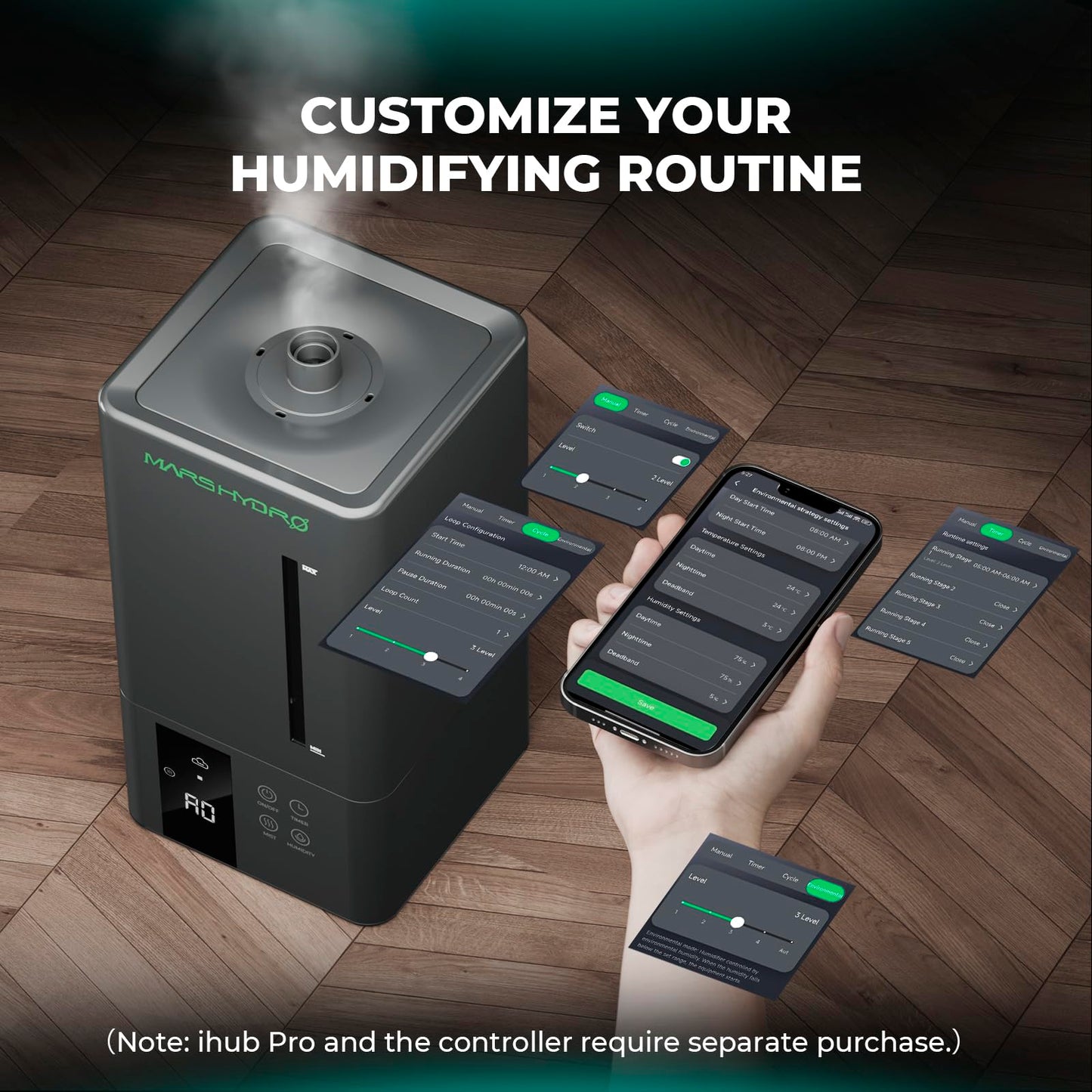 MARS HYDRO Plant Humidifier 5L,with Adjustable Humidity,Timer Function,Ultrasonic Precise and Silent Operation,No-Leak Seal for Grow Tent,Indoor Planting,Greenhouse,Bedroom