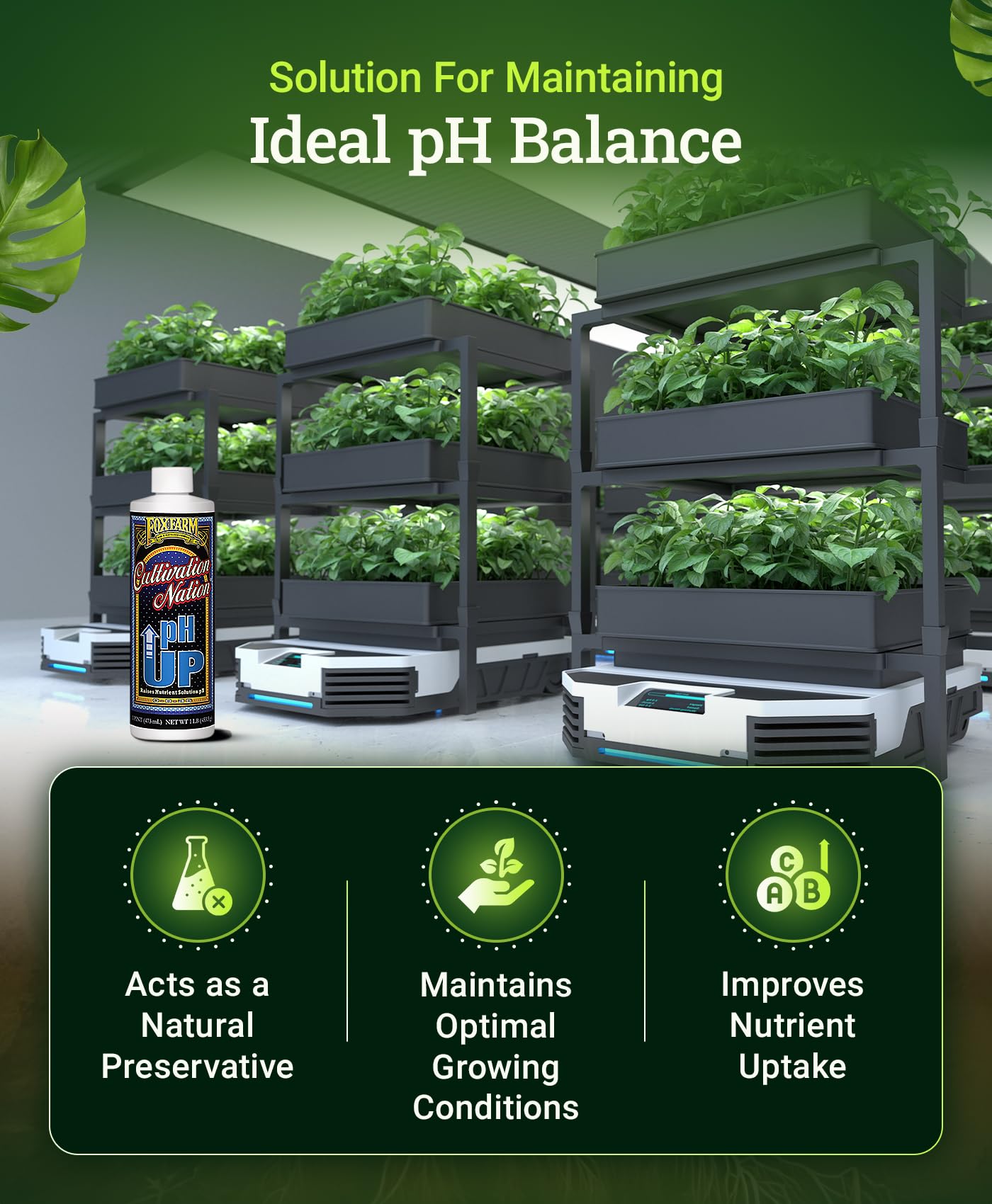 FoxFarm Cultivation Nation pH Up - Liquid Nutrient Solution Adjuster, Raises pH Levels for Hydroponic & Soil Gardens - Formulated with Potassium Hydroxide for Optimal Growth (Pint)