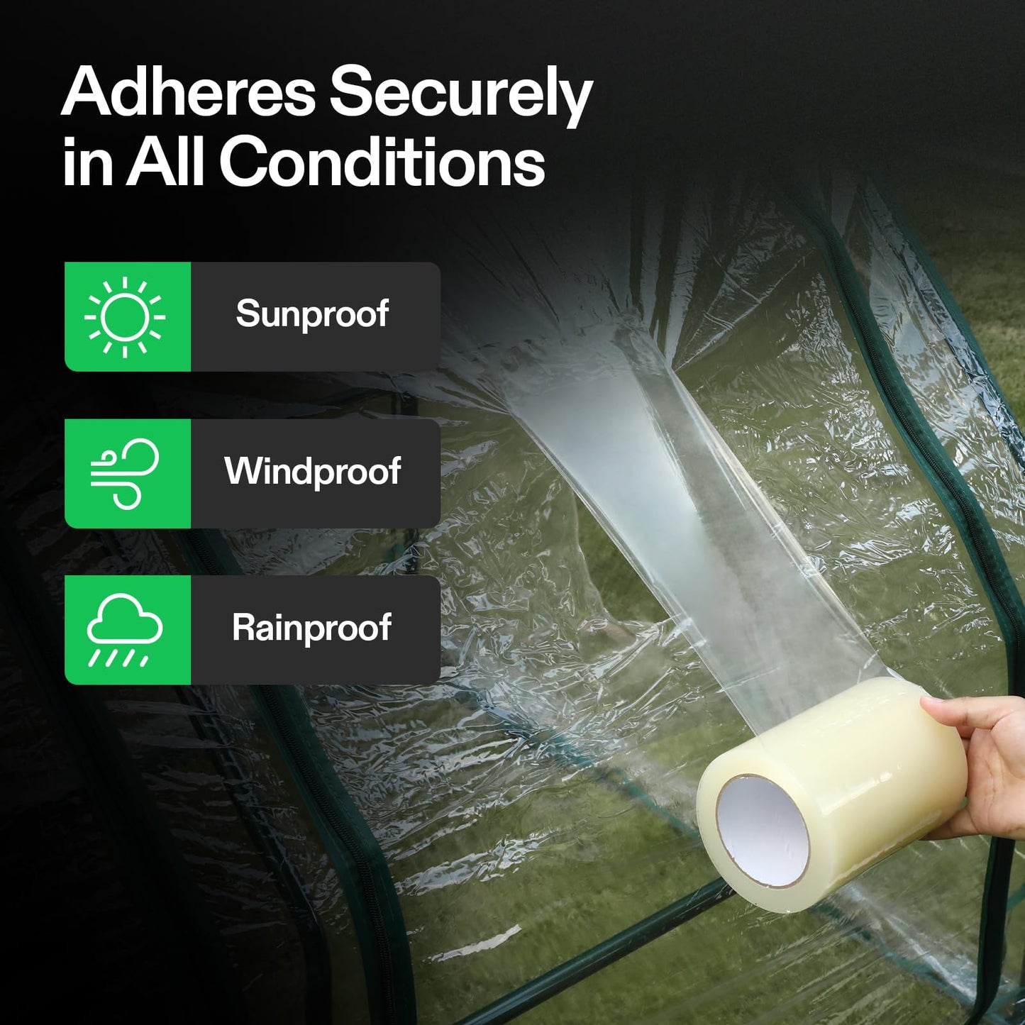 VIVOSUN Greenhouse Repair Tape, 6.3 mil 3" x 108' Weatherproof Clear Poly Patch Tape, Heavy Duty Greenhouse Sheeting Coverings Film Tape for Plastic Sheeting and Tents