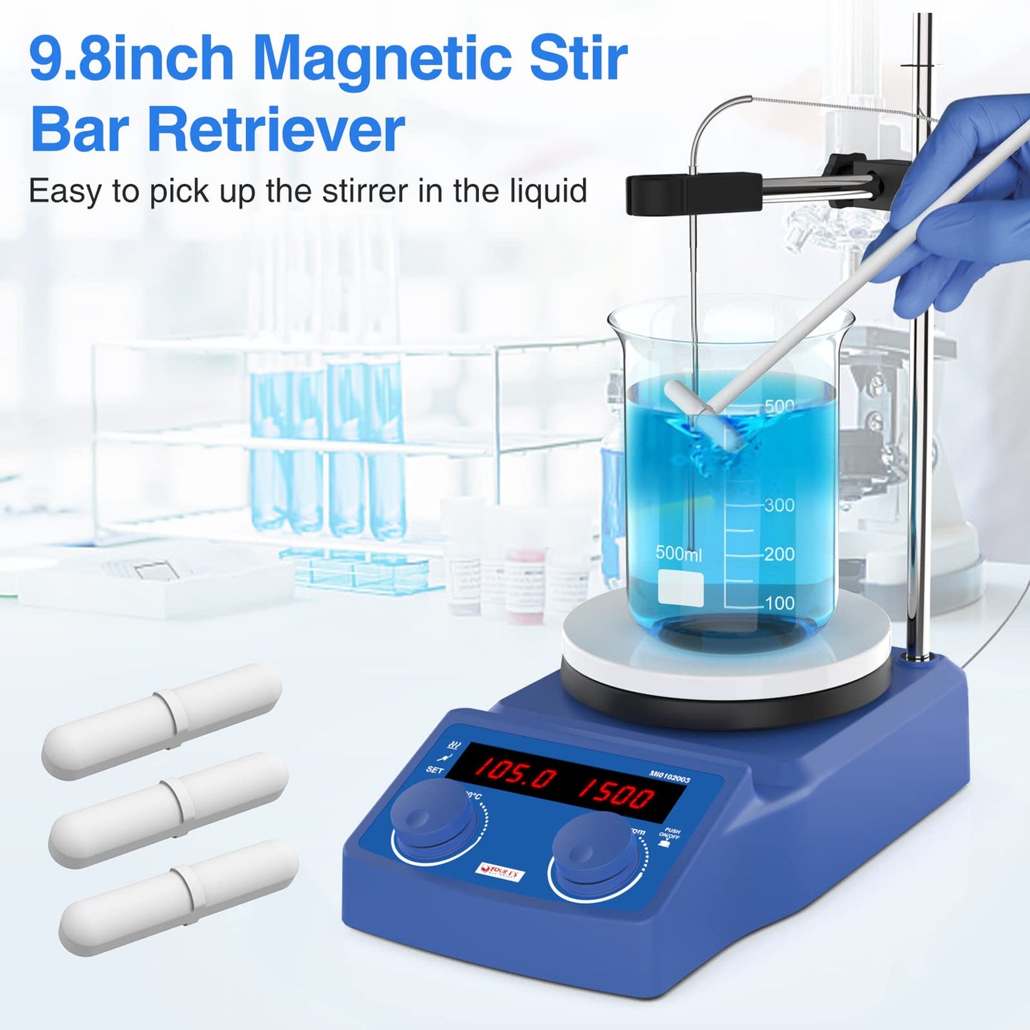 FOUR E'S SCIENTIFIC 5 Inch Magnetic Stirrer Hot Plate Max Temp 280℃/536°F | Max 5L Stirring Capacity | 100-1500RPM | 110V | Laboratory Hot Plate with Temp Probe Sensor & Stir Bar (Not Include Stand）