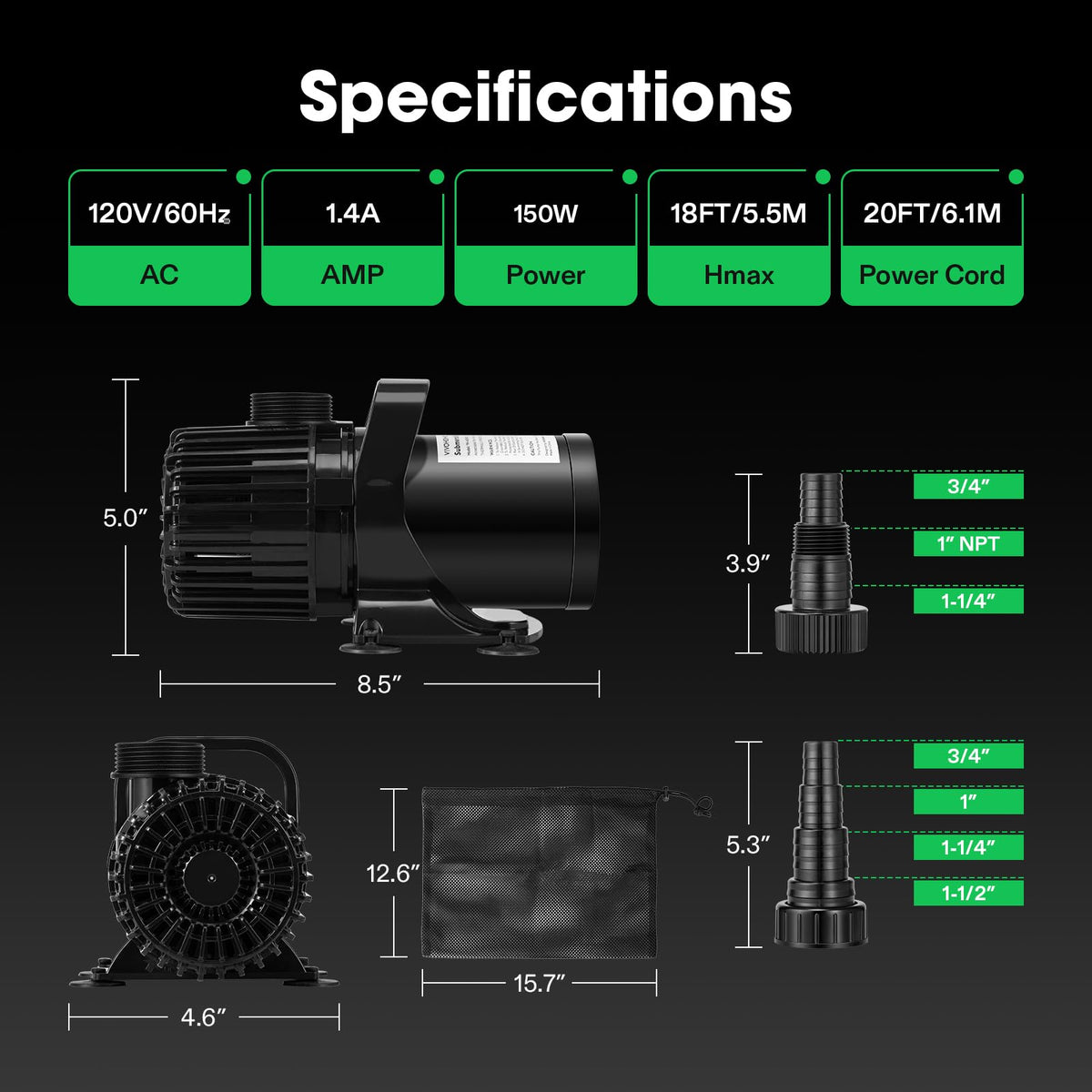VIVOSUN Submersible Water Pumps, Multiple Flow Options