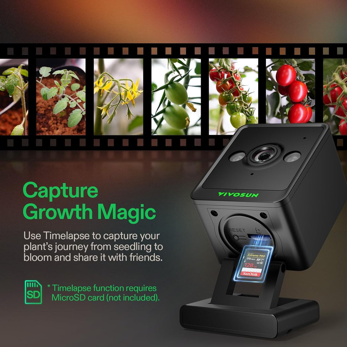 VIVOSUN GrowCam C4, 2K QHD WiFi Smart Camera for Grow Tent & VGrow Smart Grow Box, Supports 2.4GHz WiFi (Not 5GHz/6GHz), Timelapse, Night Vision, SD Card Storage, 2-Way Audio, App Control