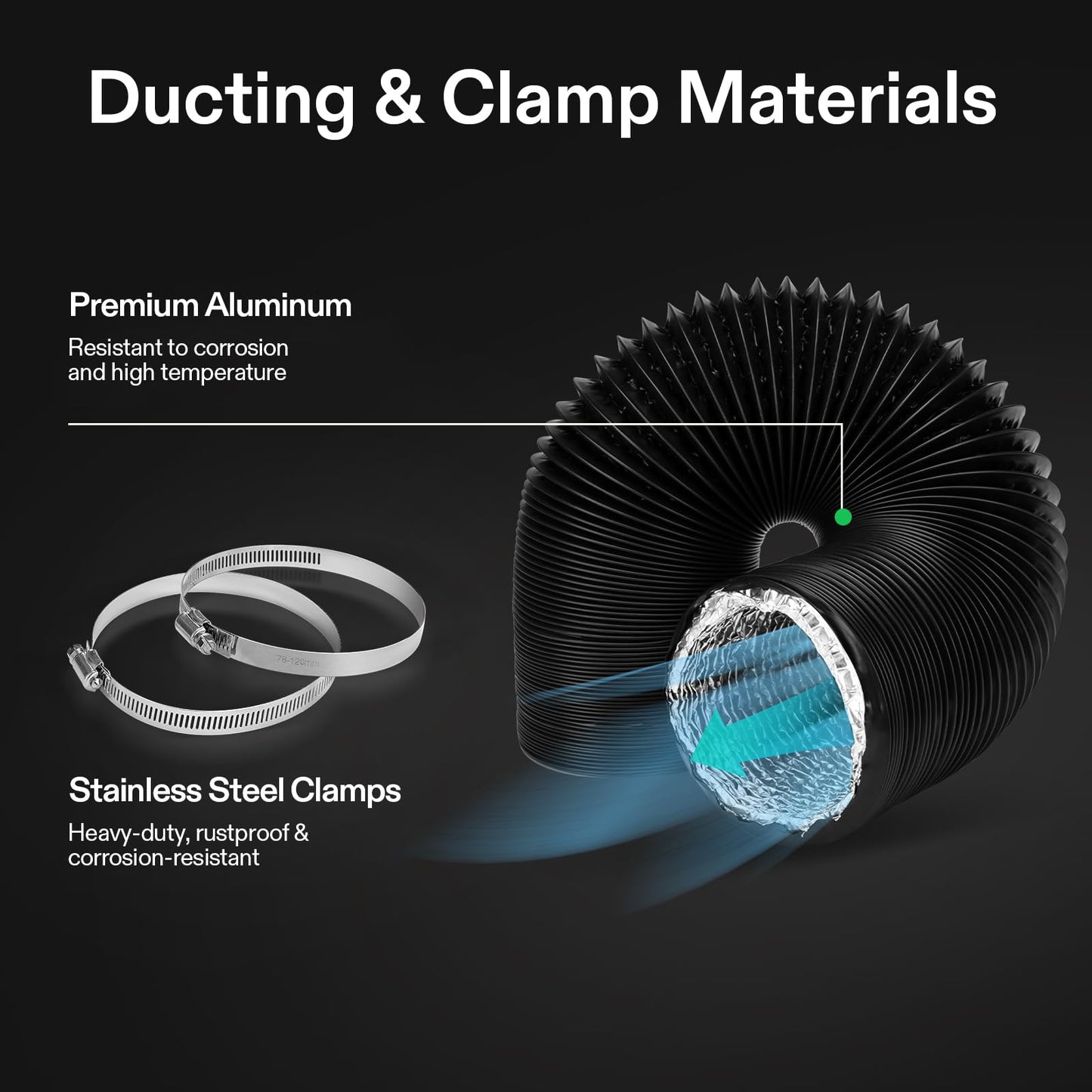 VIVOSUN 4 Inch 25 Feet Flex Air Aluminum Duct for Ventilation, 2 Clamps Included, Long Heavy-Duty Multi-Layer Dryer Hose Vent Kit, Duct Fan Systems