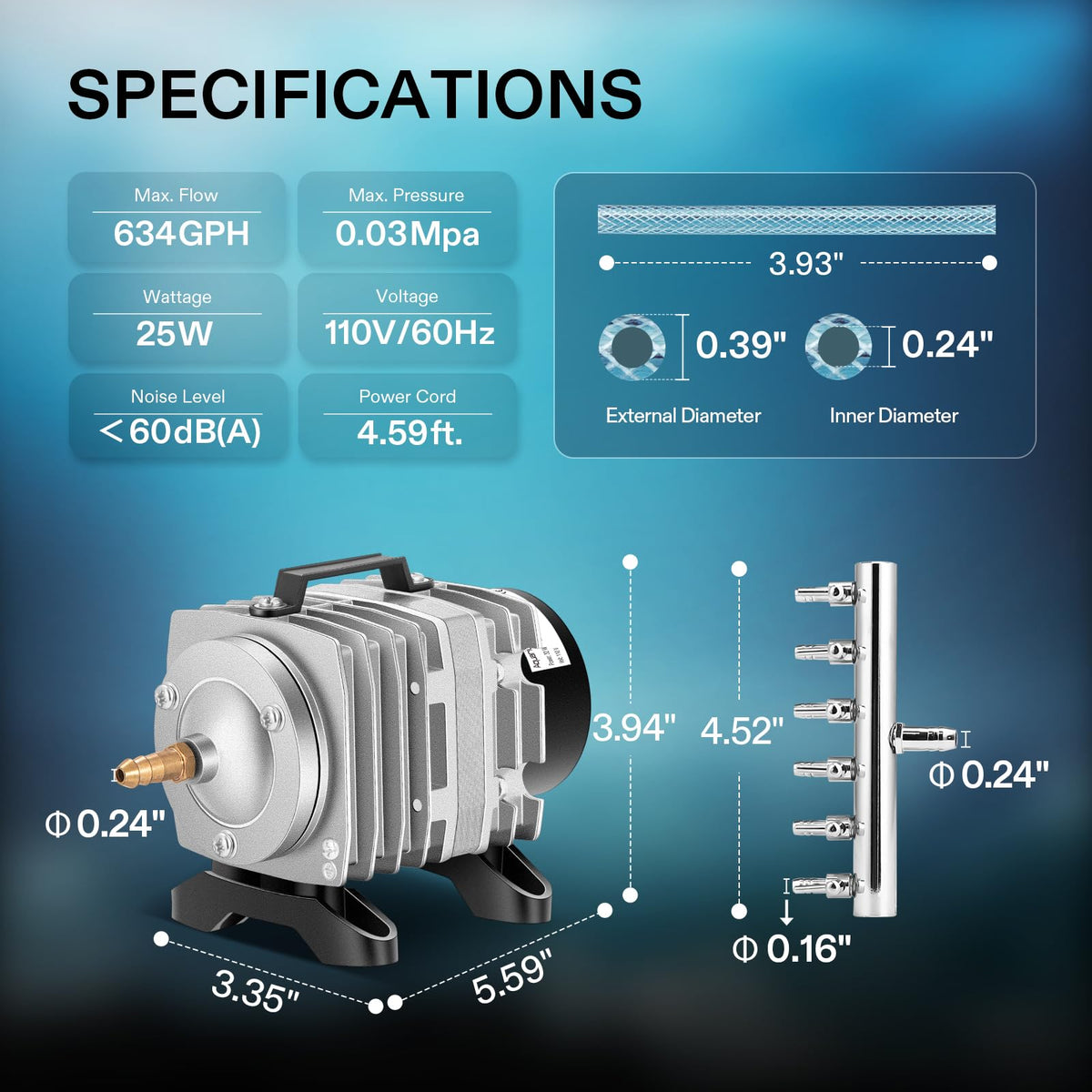 VIVOSUN Aquarium Air Pumps, Multiple Flow Options