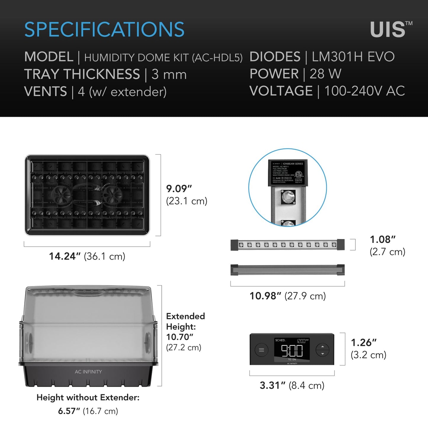 AC Infinity Heavy-Duty Humidity Dome 5x8 Germination Kit, Full Spectrum LED Grow Light Bars w/Samsung LM301H EVO LEDs, Heat Mat, 3 mm Thickest Dome, Trays, Vented Panels, for Seed Starting