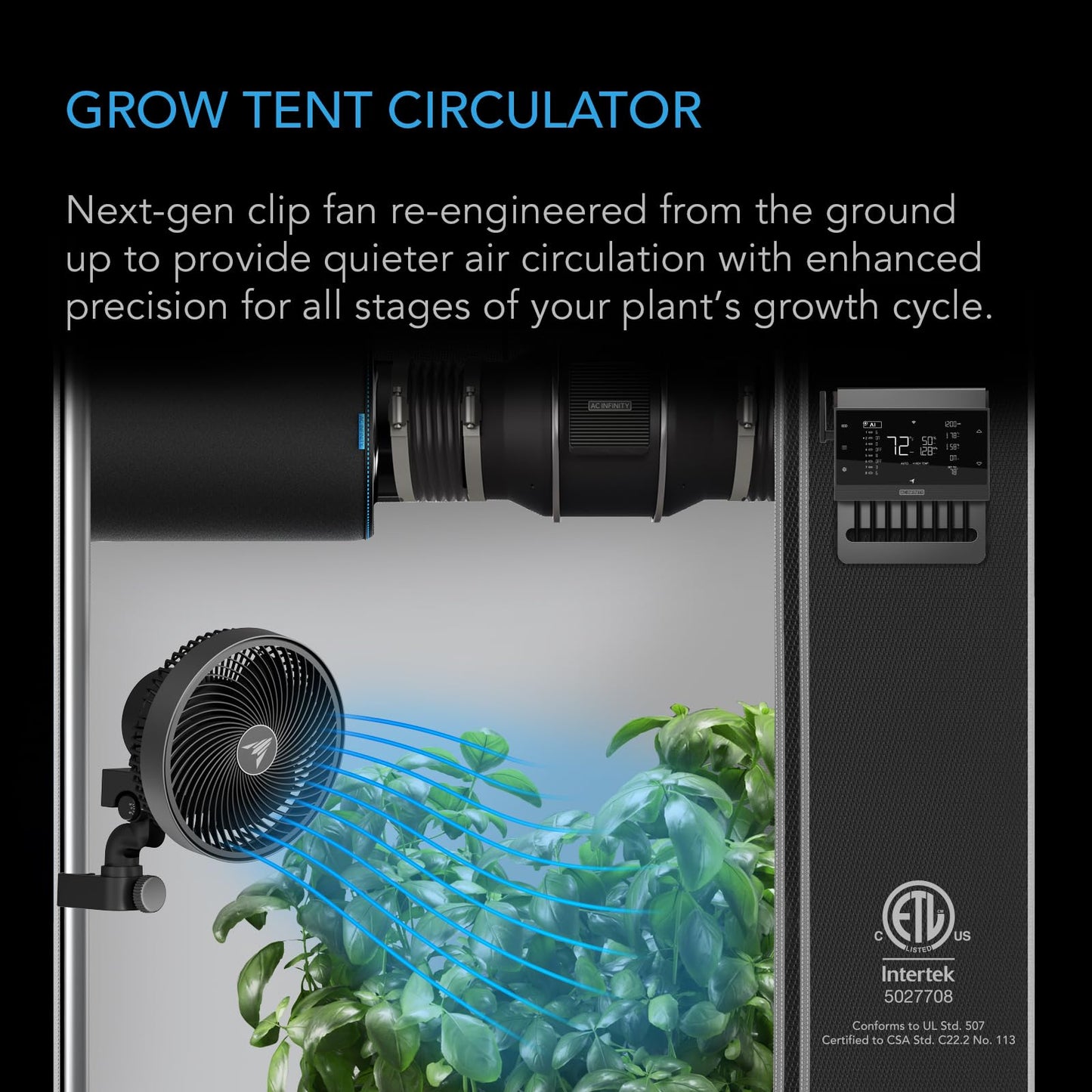 AC Infinity CLOUDRAY S6, Grow Tent Clip Fan 6” with Redesigned Long-Life EC Motor, Custom 10 Dynamic Wind Speeds and 10-Level Oscillation, Weatherproof IP-54, for Hydroponics Circulation Cooling