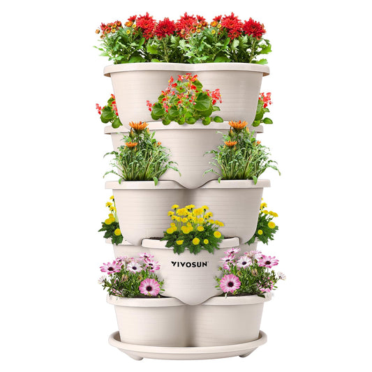 VIVOSUN 5 Tier Vertical Gardening Stackable Planter for Strawberries, Flowers, Herbs, Vegetables, Ivory