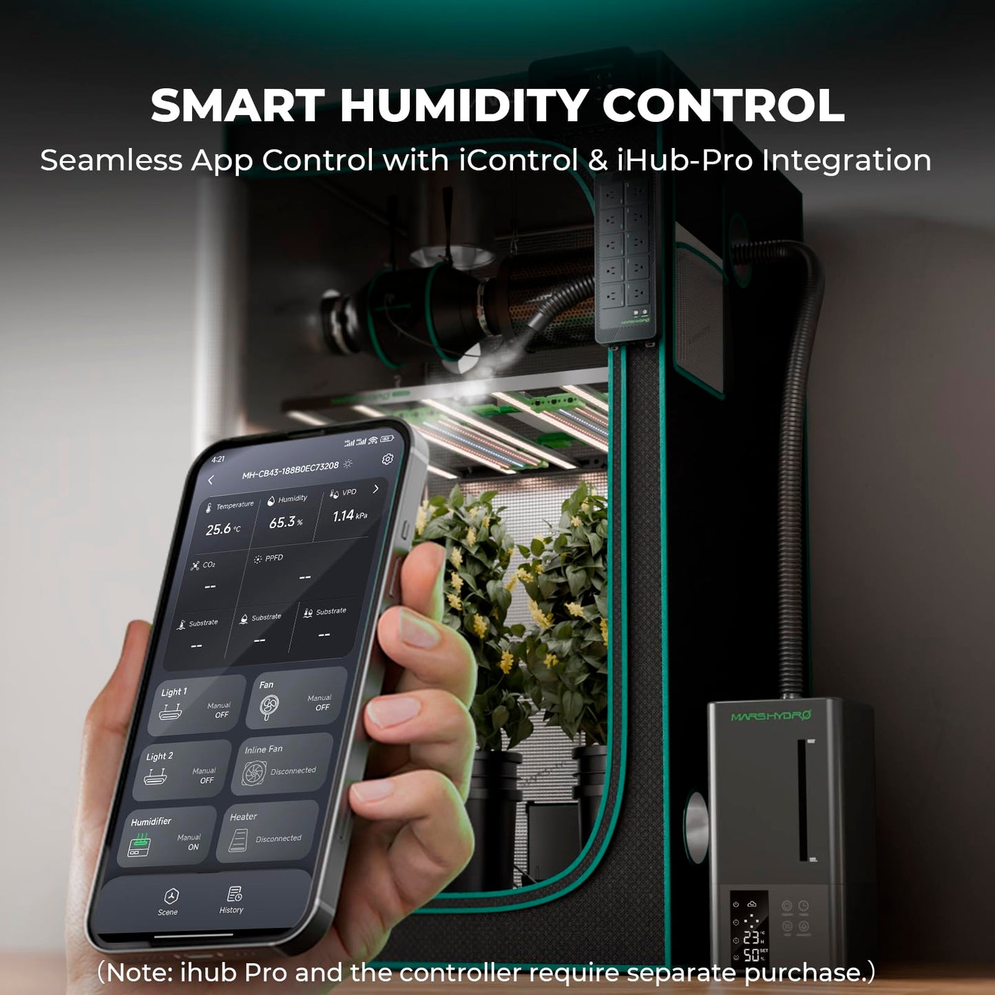 MARS HYDRO Plant Humidifier 5L,with Adjustable Humidity,Timer Function,Ultrasonic Precise and Silent Operation,No-Leak Seal for Grow Tent,Indoor Planting,Greenhouse,Bedroom