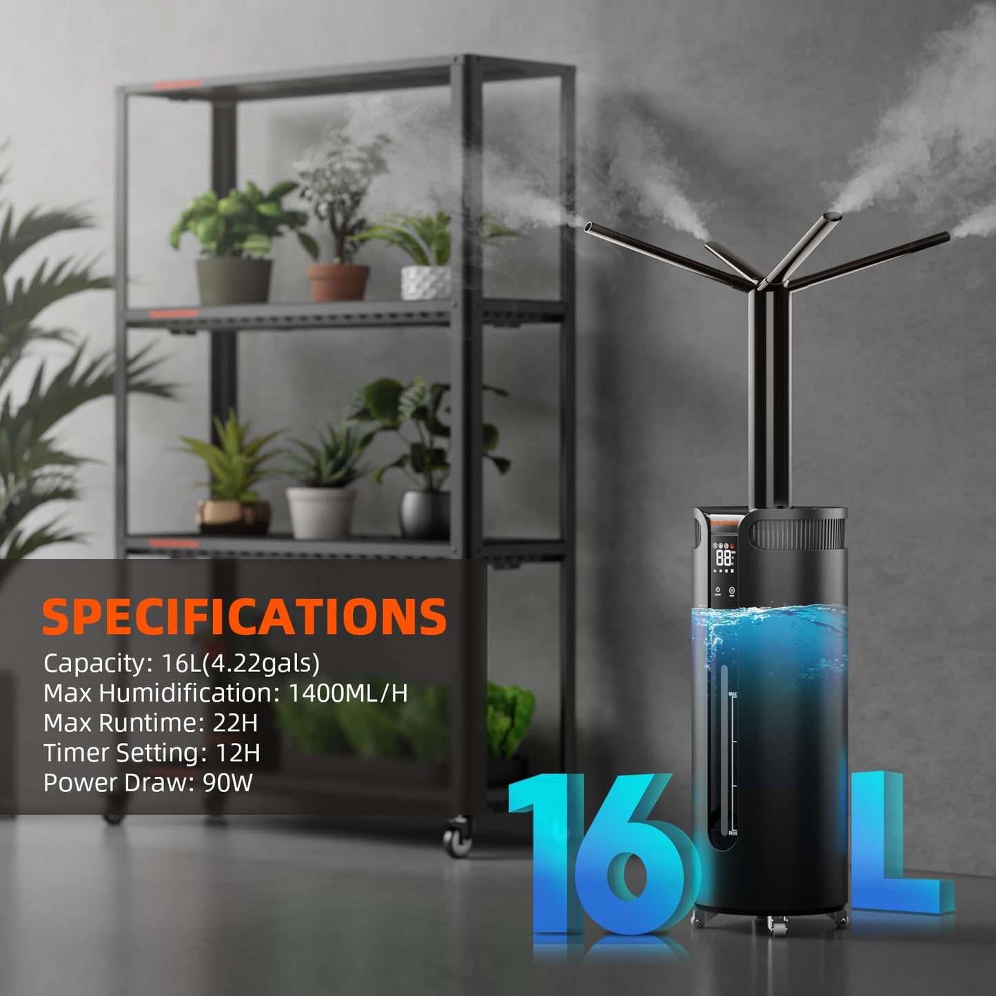 Spider Farmer 3-in-1 6L Humidifier Indoor with Timer & Hose Cool Mist Ultrasonic Humidifiers Large Room with Temperature & Humidity Probe for Plant Mushroom Greenhouse Bedroom Grow Tent Top Fill Black