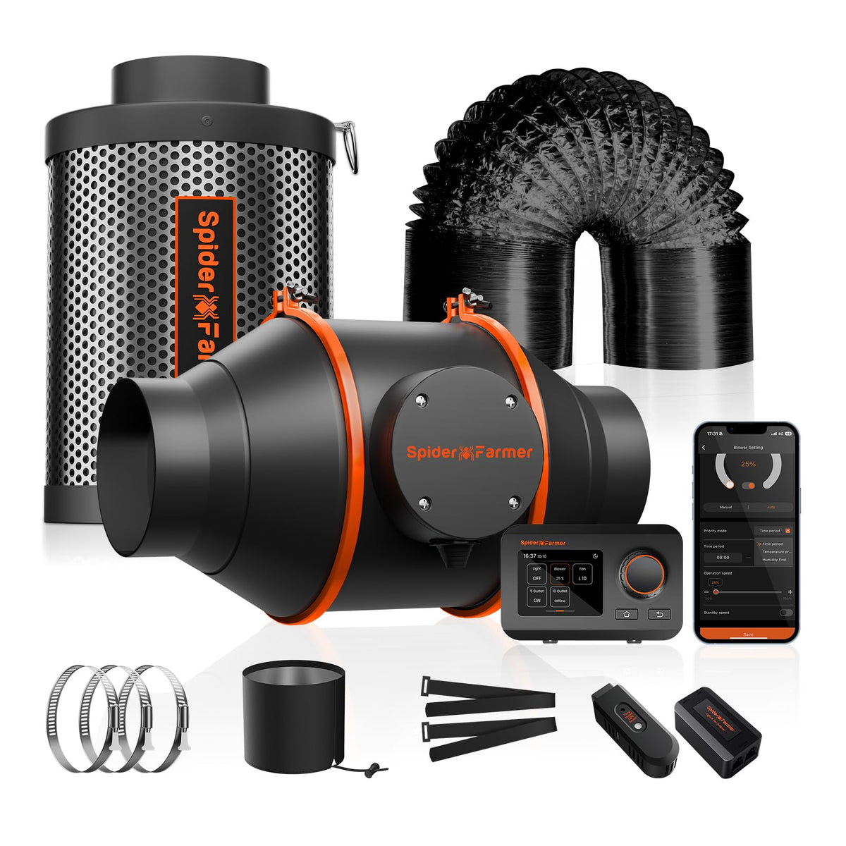Spider Farmer 6 Inch Air Filtration Kit with Temp Humidity Controller