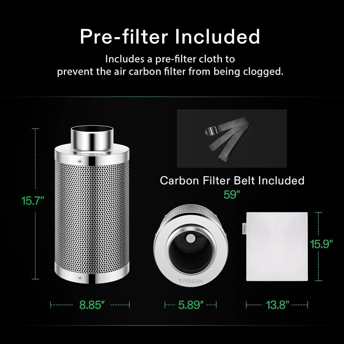 VIVOSUN 4 Inch Air Carbon Filter Smellines Control with Australia Virgin Charcoal for Inline Duct Fan, Grow Tent, Pre-filter Included, Reversible Flange 4" x 12"
