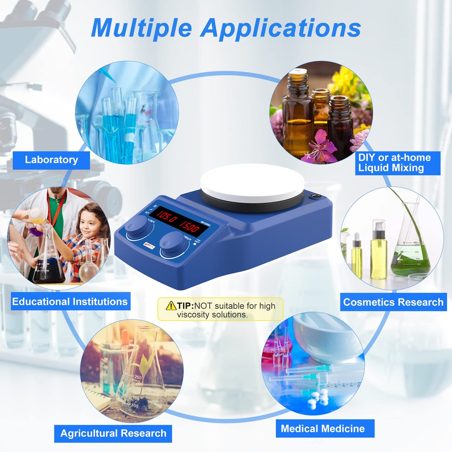 FOUR E'S SCIENTIFIC 5 Inch Magnetic Stirrer Hot Plate Max Temp 280℃/536°F | Max 5L Stirring Capacity | 100-1500RPM | 110V | Laboratory Hot Plate with Temp Probe Sensor & Stir Bar (Not Include Stand）