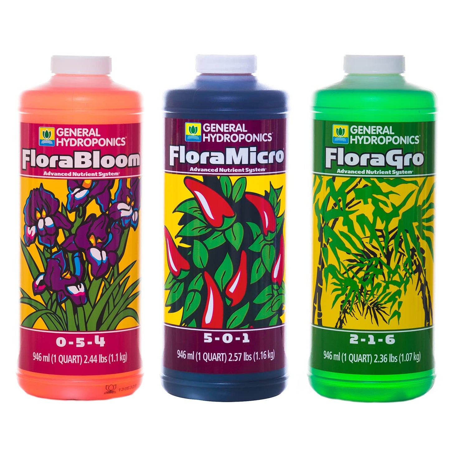 General Hydroponics FloraSeries Hydroponic Nutrient Fertilizer System with FloraMicro, FloraBloom and FloraGro, 1 pt.