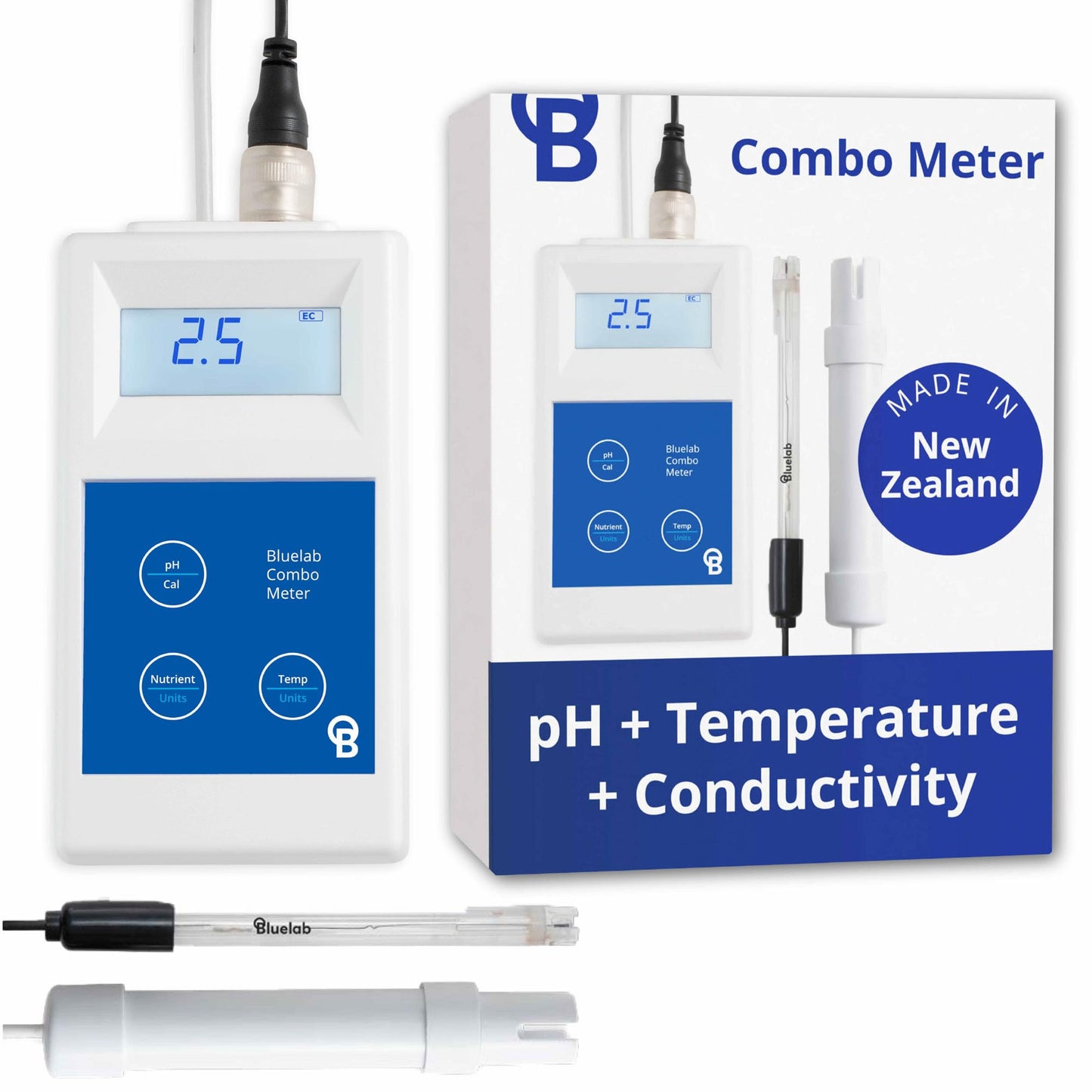 Bluelab Combo Meter for pH, Temperature & Conductivity in Water - Easy Calibration, Digital EC/TDS/PPM Tester for Hydroponics & Indoor Plants (METCOM)