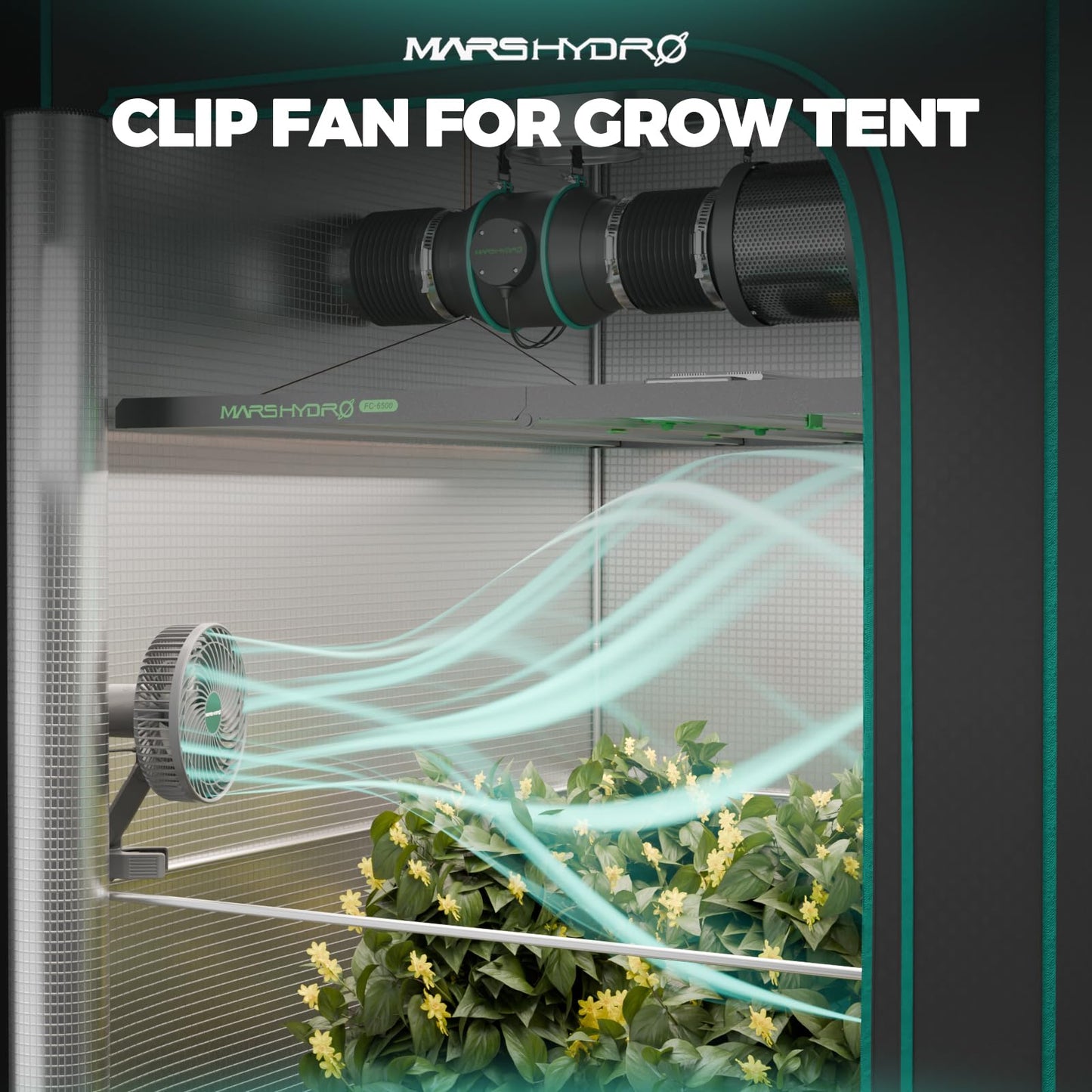 MARS HYDRO M6 Grow Tent Fan, 10 Speeds Powerful Oscillating Clip Fan with Low Noise for Hydroponic Plants and Ventilation Circulation with Convenient APP/WiFi Control