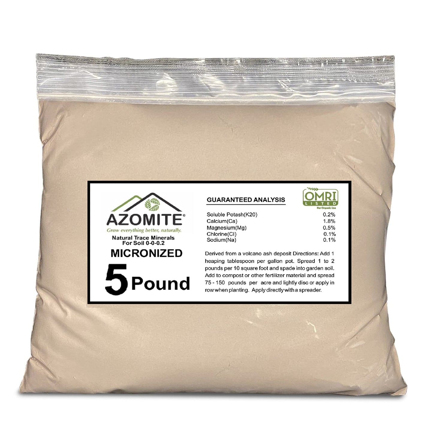 Azomite Organic Micronized Trace 0-0.2 Fertilizer Bulk Bag of 67 Essential Minerals OMRI Certified, 5Lbs Tan