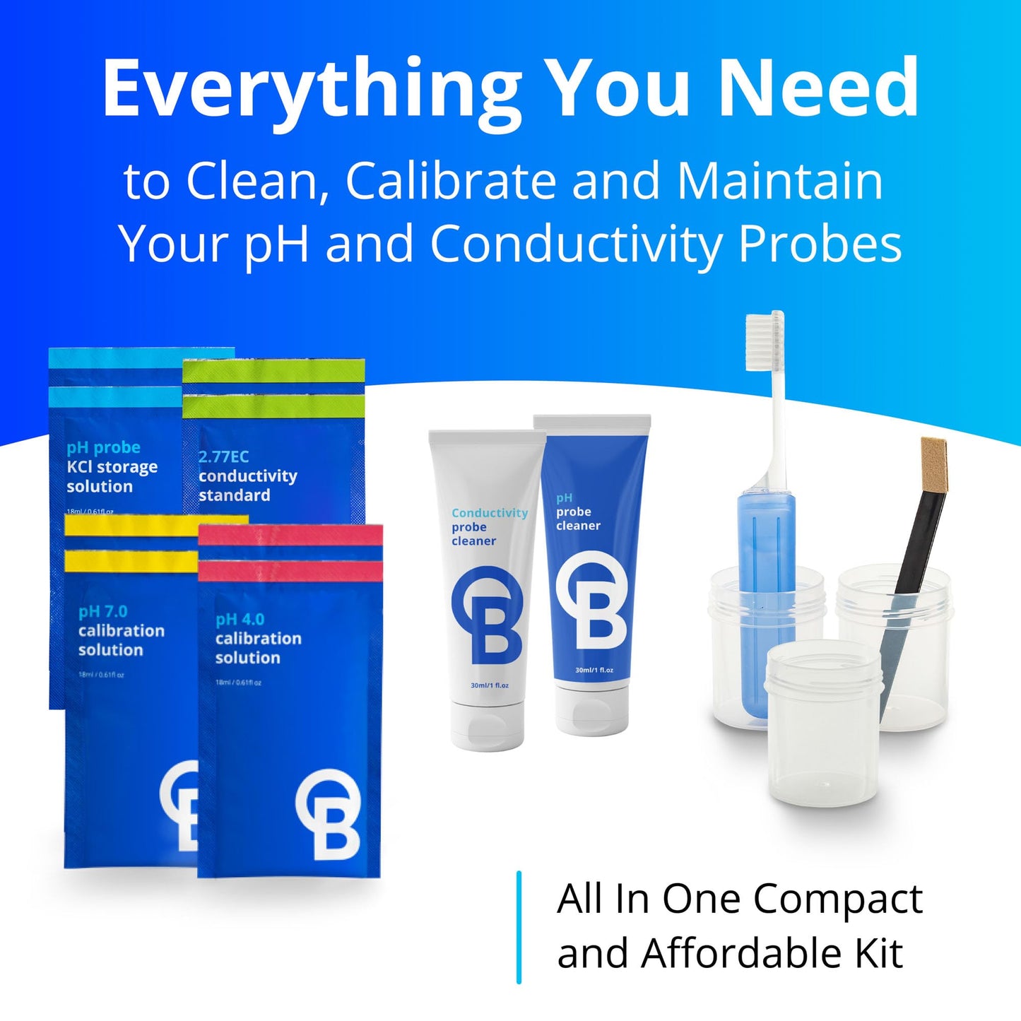 Bluelab CAREKITPH pH Probe Care Kit with Calibration Solution, Storage Solution, and Brush, used for pH Pen, Meter, Monitor, Controller and Tools for Hydroponic System and Indoor Plant Grow