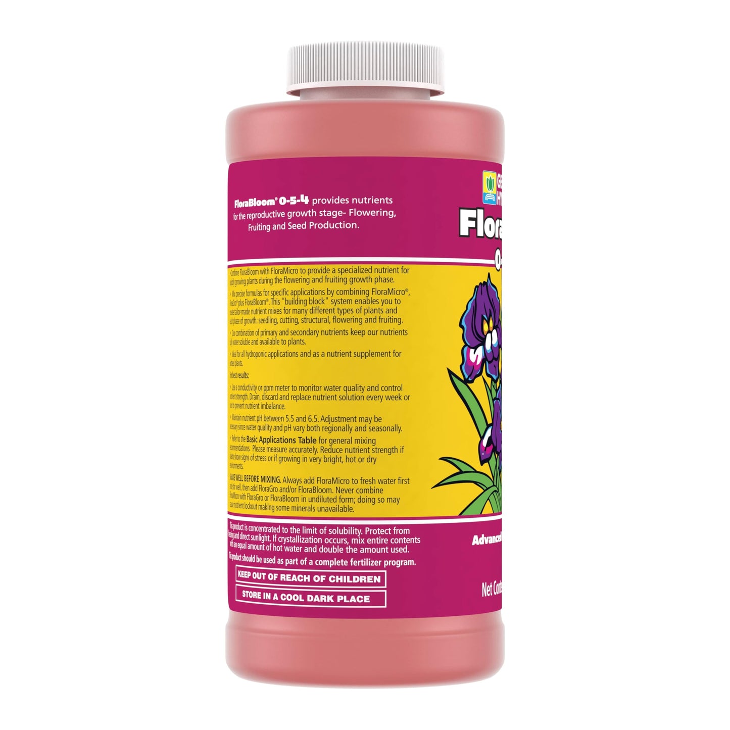 General Hydroponics Florabloom Plant Food, Flora Series Advanced Nutrient System, for Hydroponic Applications and Container Plants, 0-5-4, 16 oz.