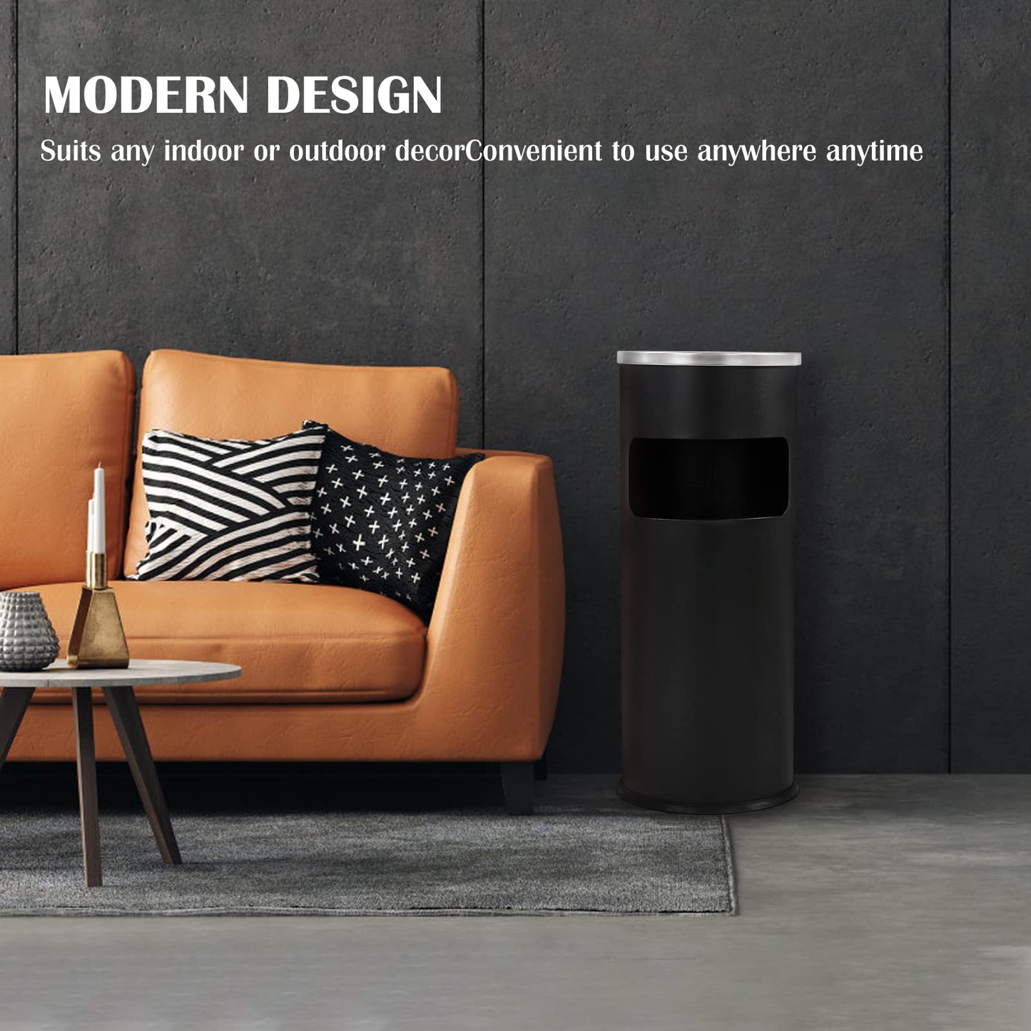 Trash Can Outdoor Waste Container Square Stainless Steel Trash Can with Removable Inner Bucket for Disposal Commercial Waste Container 9.45‘’ x 9.45‘’ x 24.02‘’-Black