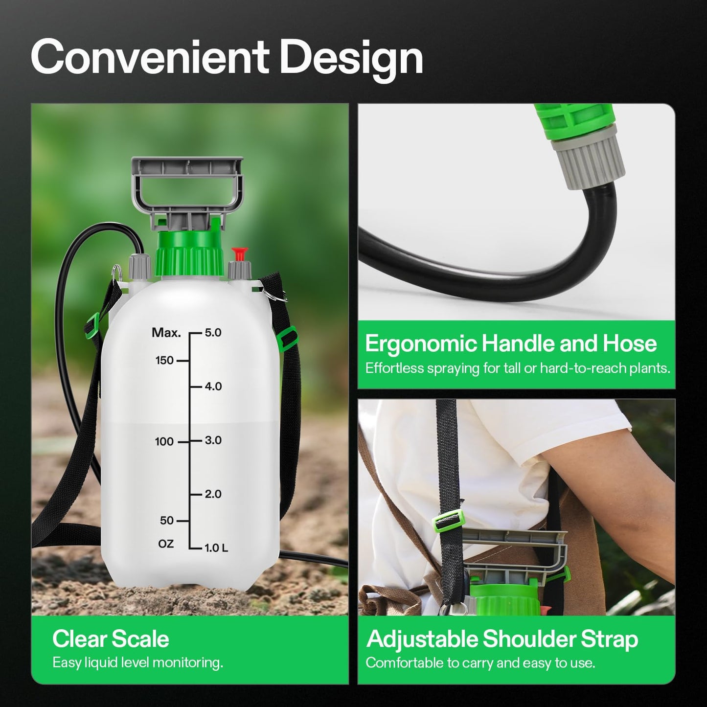 VIVOSUN 1 Gal/4L Pump Sprayer, Garden Water Sprayer for Plants, Weeds & Lawn Care, with 3 Nozzles, 50'' Long Hose & Pressure Relief Valve