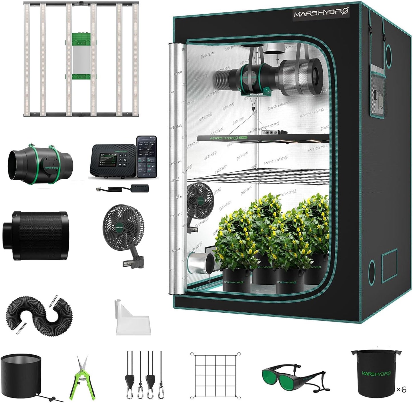 MARS HYDRO 4x4 Smart Grow Tent Kit Complete System with Newly Upgraded Digital Intelligent Temperature and Humidity Controller