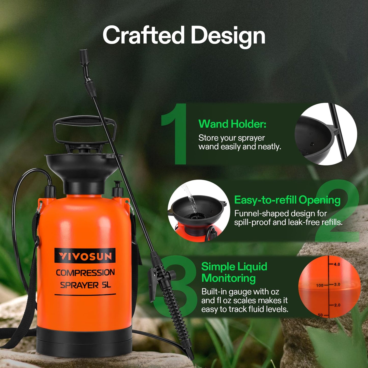 VIVOSUN 1.35-Gallon Pump Pressure Sprayer, Pressurized Lawn & Garden Water Spray Bottle with Adjustable Shoulder Strap, for Spraying Plants, Garden Watering and Household Cleaning