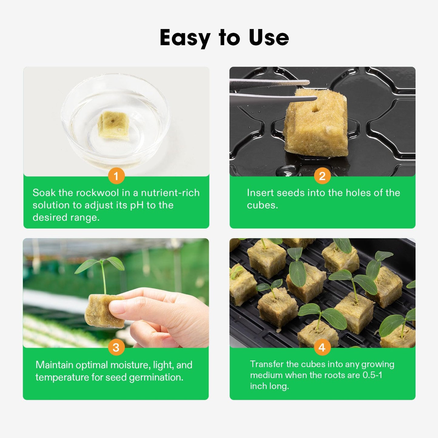 VIVOSUN 1 Inch Rockwool Cubes, Grow Cubes for Hydroponics, Cuttings, Cloning, Plant Propagation, Seed Startling, 2 Sheets 100 Plugs