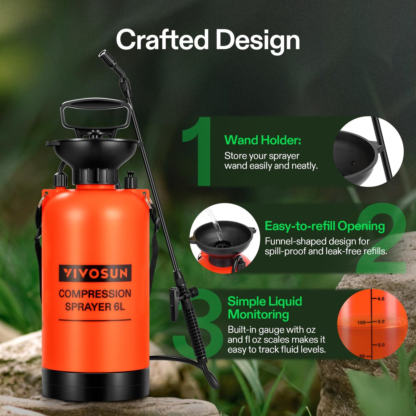 VIVOSUN 1.35-Gallon Pump Pressure Sprayer, Pressurized Lawn & Garden Water Spray Bottle with Adjustable Shoulder Strap, for Spraying Plants, Garden Watering and Household Cleaning