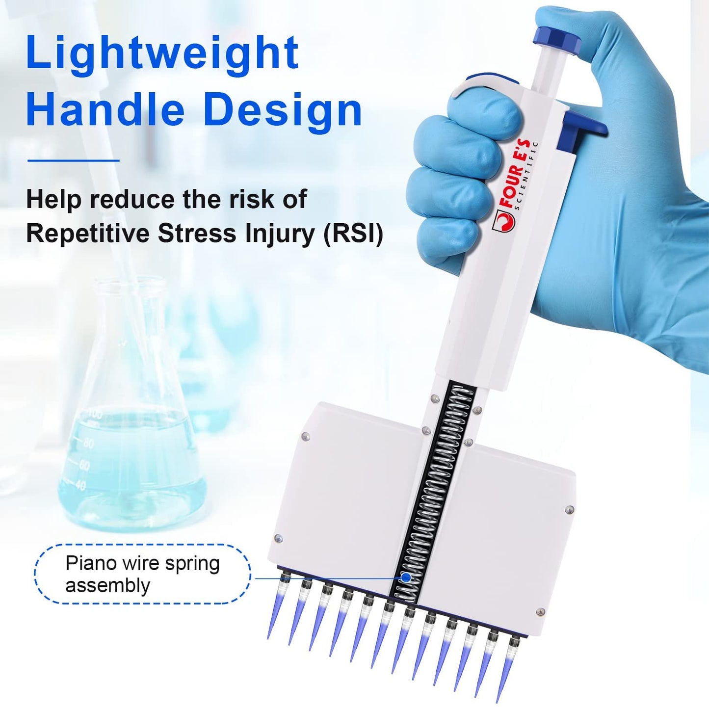 FOUR E'S SCIENTIFIC 0.5-10 uL Pipettor 12-Channel Multichannel Pipettes Adjustable High Accurate Micropipette for Laboratory
