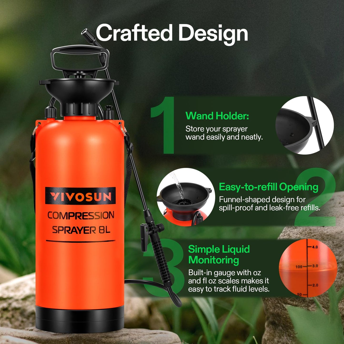 VIVOSUN 1.35-Gallon Pump Pressure Sprayer, Pressurized Lawn & Garden Water Spray Bottle with Adjustable Shoulder Strap, for Spraying Plants, Garden Watering and Household Cleaning