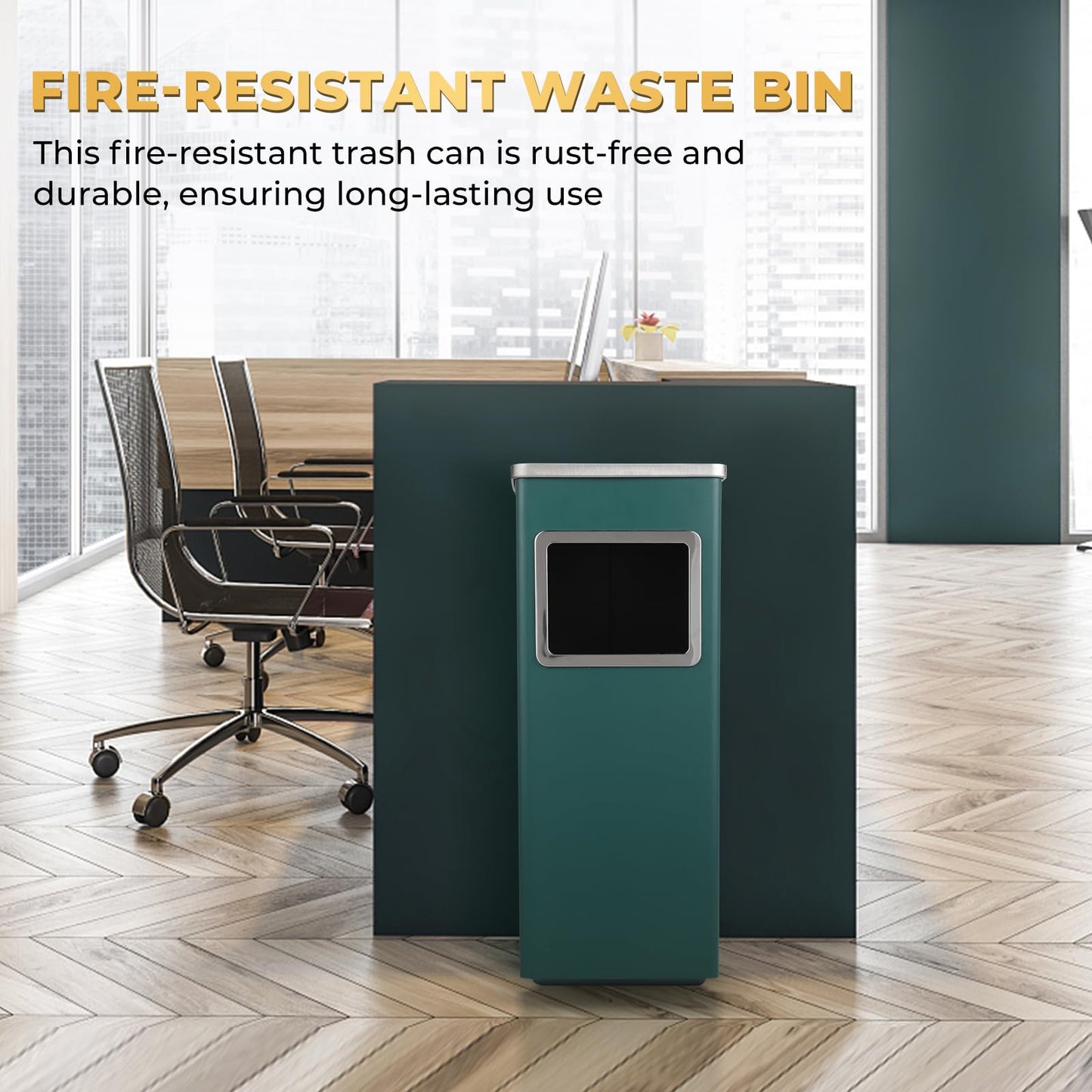 Trash Can Outdoor Waste Container Square Stainless Steel Trash Can with Removable Inner Bucket for Disposal Commercial Waste Container 9.45‘’ x 9.45‘’ x 24.02‘’-Black