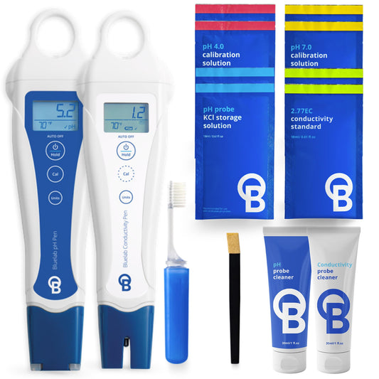 Bluelab PENSTP pH and Conductivity Starter Pack - Precision Nutrient Solution Management Kit with Temperature Measurement, Waterproof Pens, and Probe Care Kit