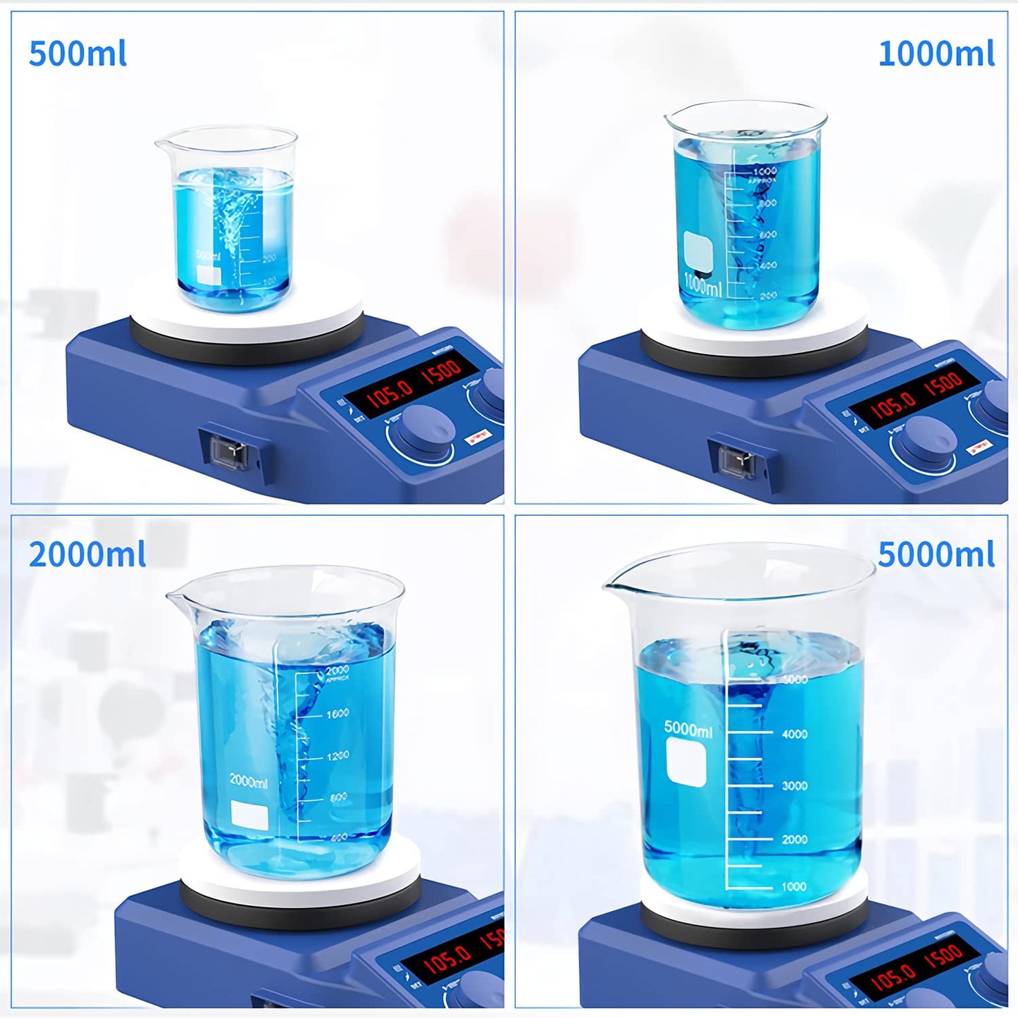 FOUR E'S SCIENTIFIC 5 Inch Magnetic Stirrer Hot Plate Max Temp 280℃/536°F | Max 5L Stirring Capacity | 100-1500RPM | 110V | Laboratory Hot Plate with Temp Probe Sensor & Stir Bar (Not Include Stand）
