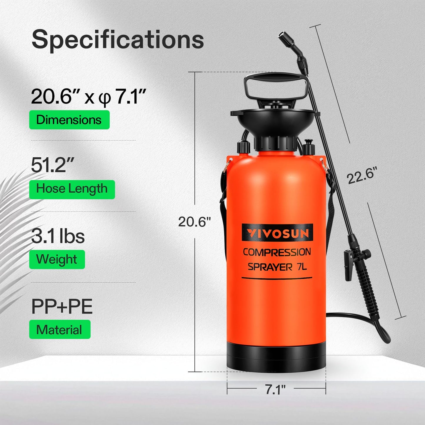 VIVOSUN 1.35-Gallon Pump Pressure Sprayer, Pressurized Lawn & Garden Water Spray Bottle with Adjustable Shoulder Strap, for Spraying Plants, Garden Watering and Household Cleaning