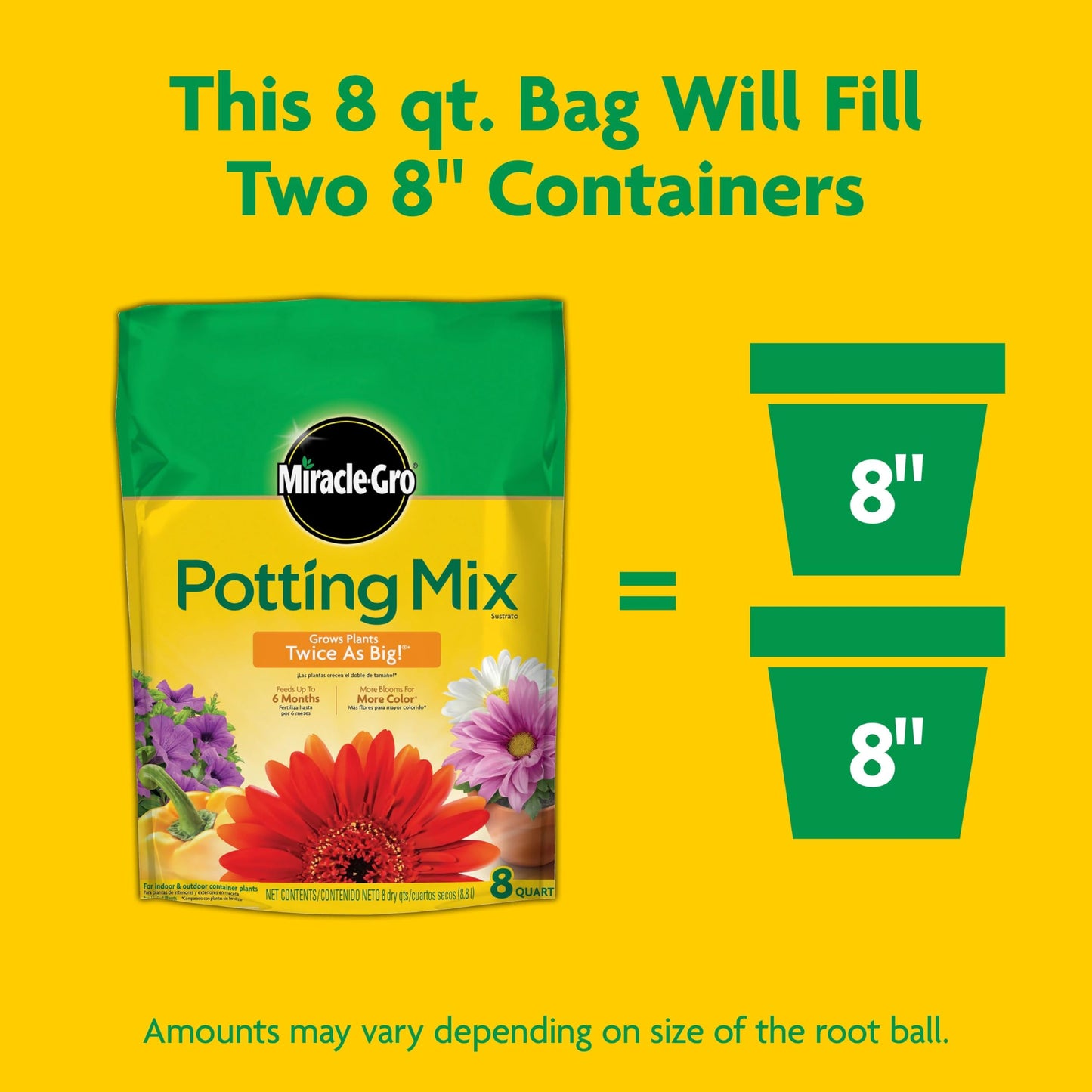 Miracle-Gro Potting Mix, For Container Plants, Flowers, Vegetables, Annuals, Perennials, Shrubs, Feeds for up to 6 Months, 16. qt., 2-Pack