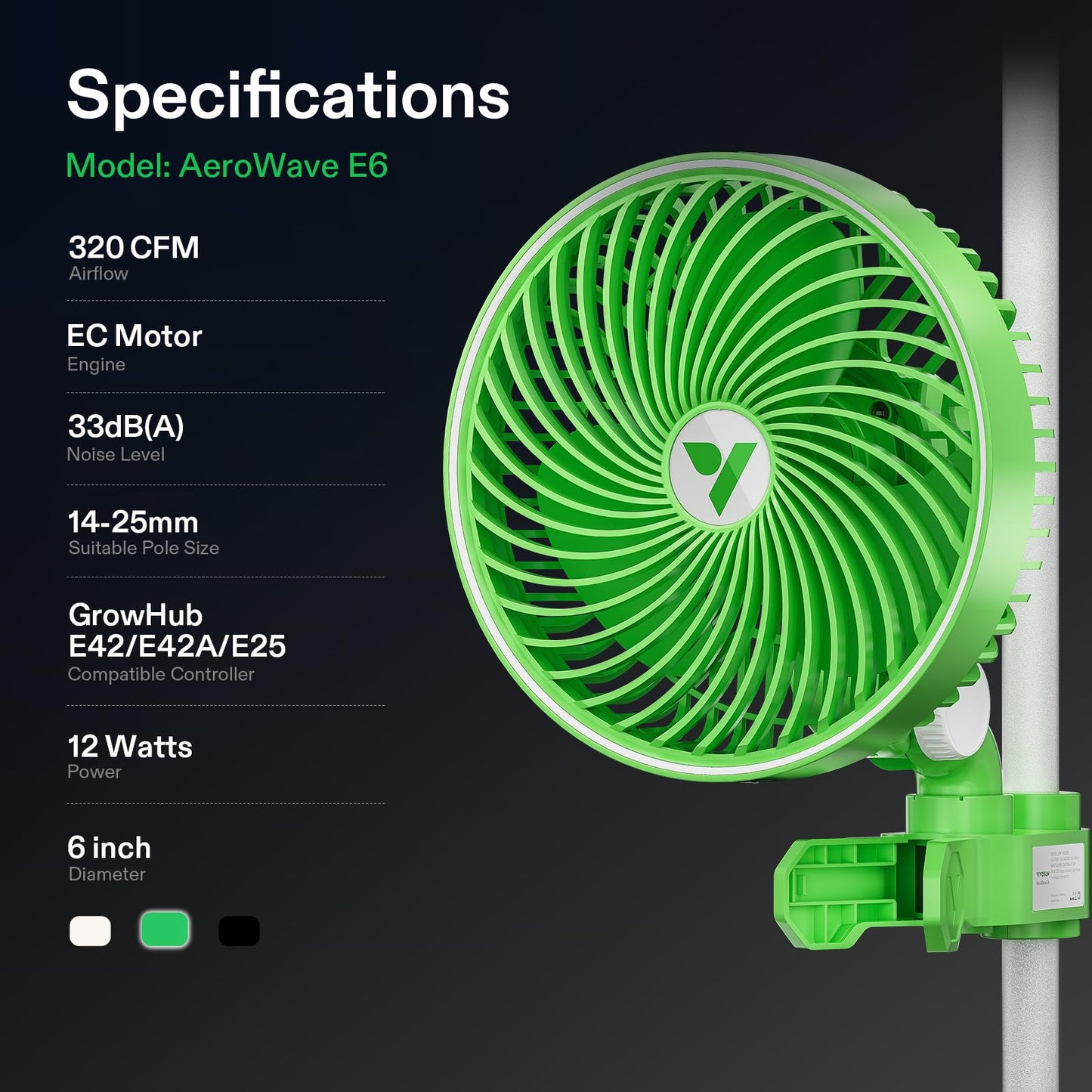 VIVOSUN AeroWave E6 Gen2, Grow Tent Clip Fan 6”, EC Motor, Smart Control, Powerful Oscillating Fan, Local Timer, Weatherproof IP54, for Hydroponics Circulation Cooling, Black