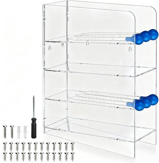 FOUR E'S SCIENTIFIC Acrylic Pipette Rack, Clear Counter Top Wall Mounted Pipette Stand with 4 Compartment Lab Holder for Laboratory Office